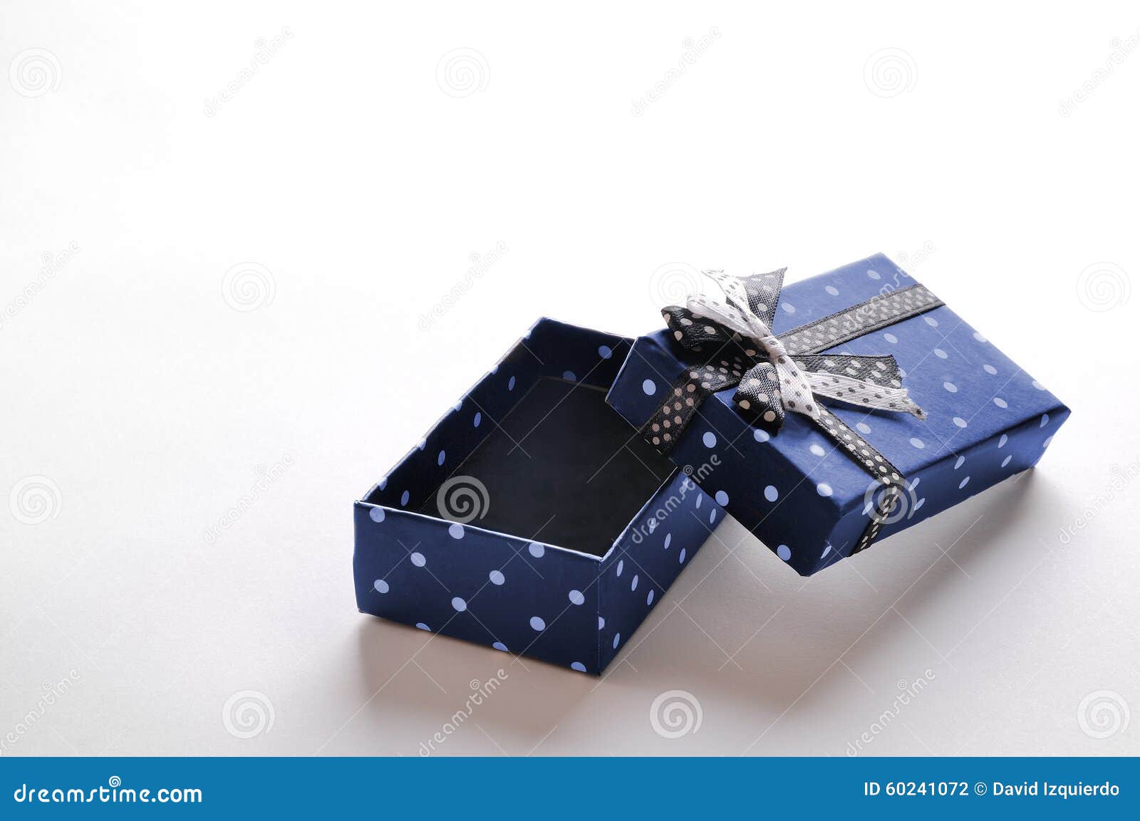 Small Open Blue Gift Box with Ribbon and Circles Stock Photo Image of