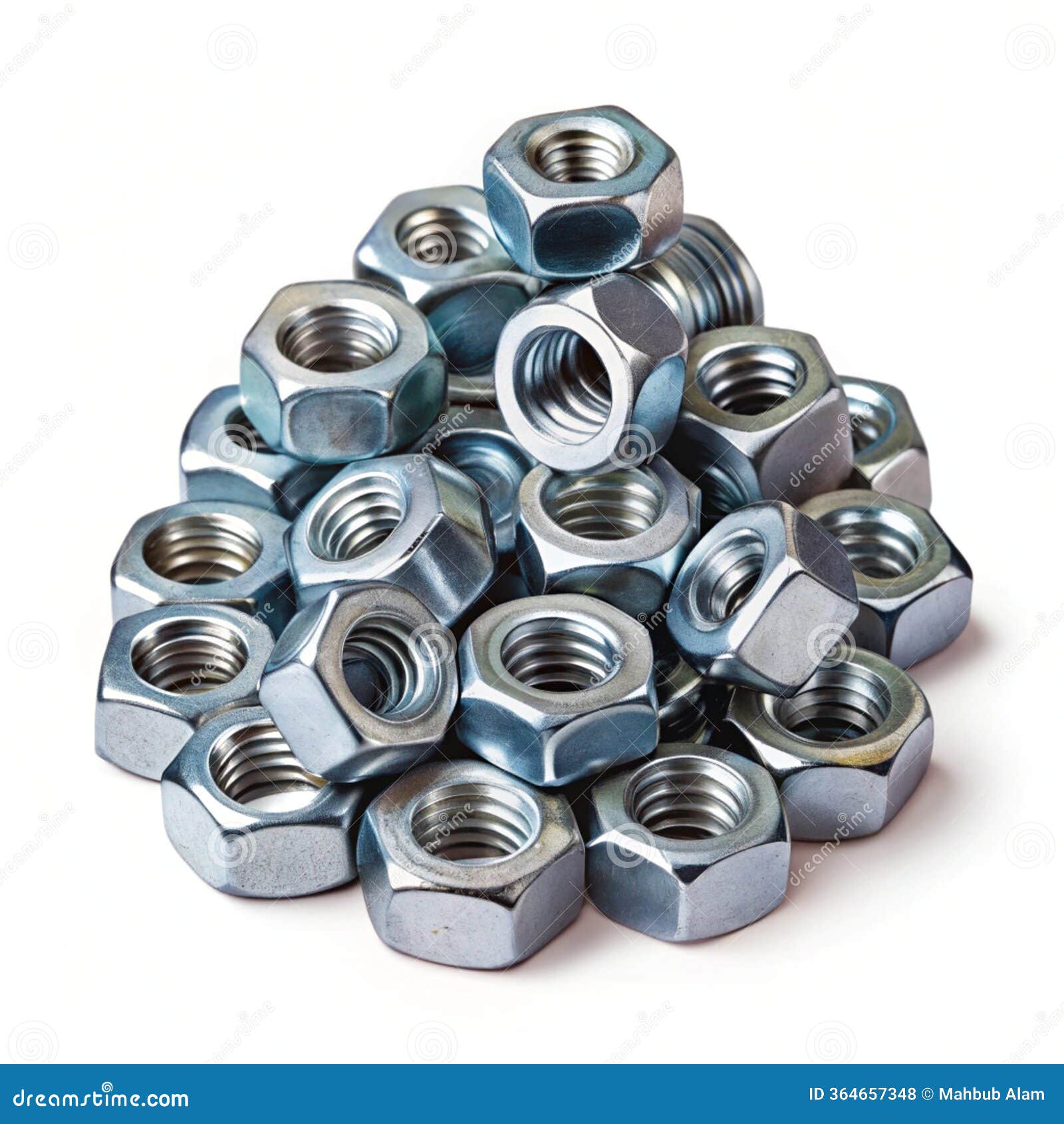 small pile of metal nuts  on transparent background