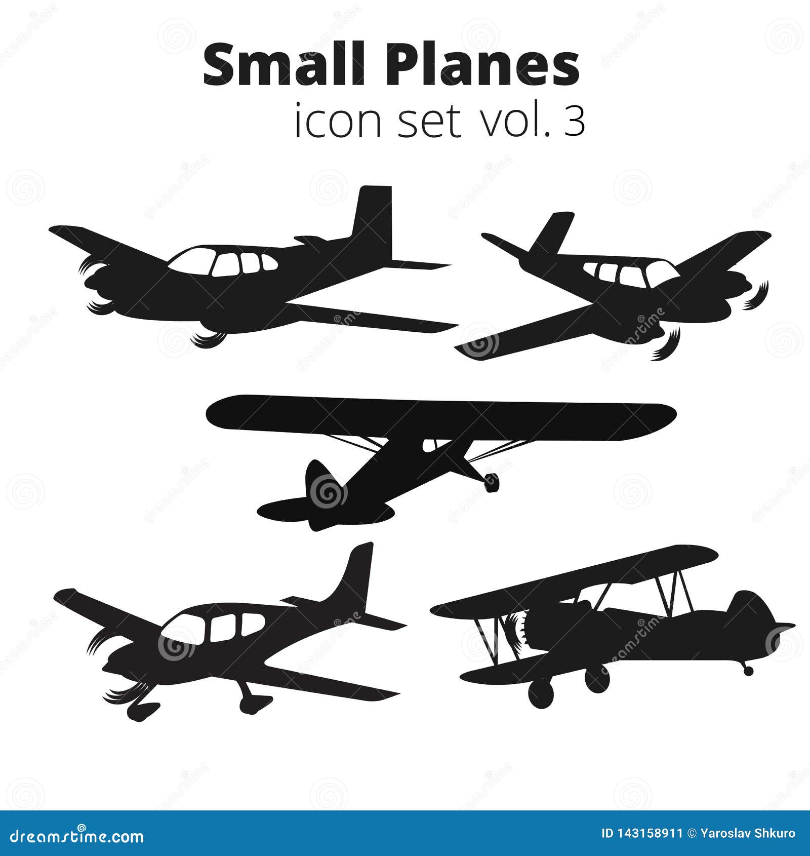 small planes   set. single engine propelled passenger aircraft.