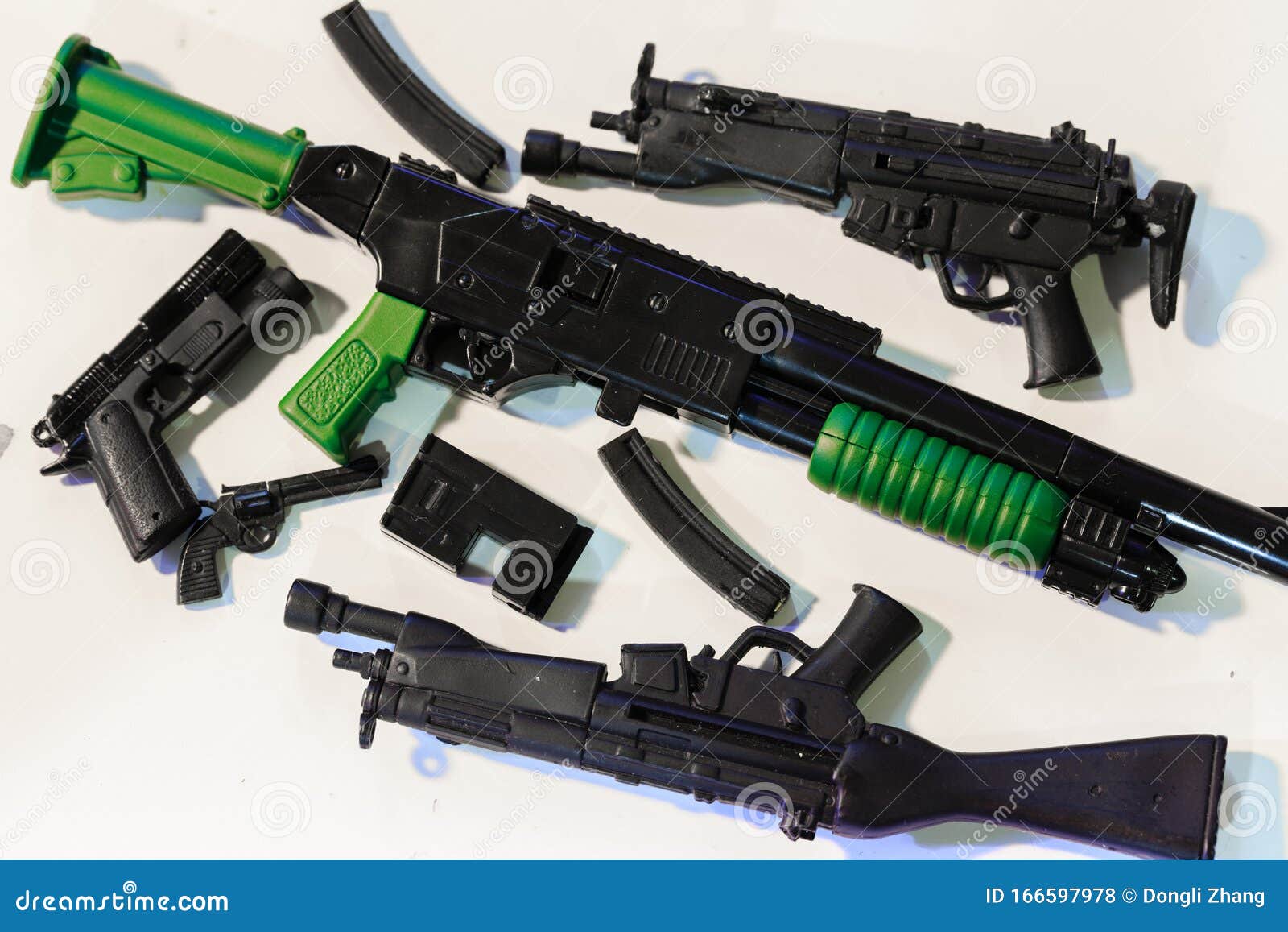 Small Plastic Toy Guns Display On Table Closeup Stock Photo Image of