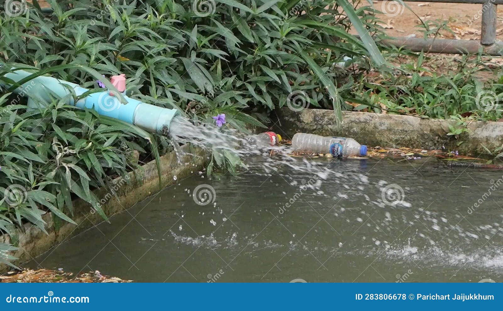 A Small Pond with Garbage and Wastewater Treatment. Stock Footage Video of clean, store 283806678