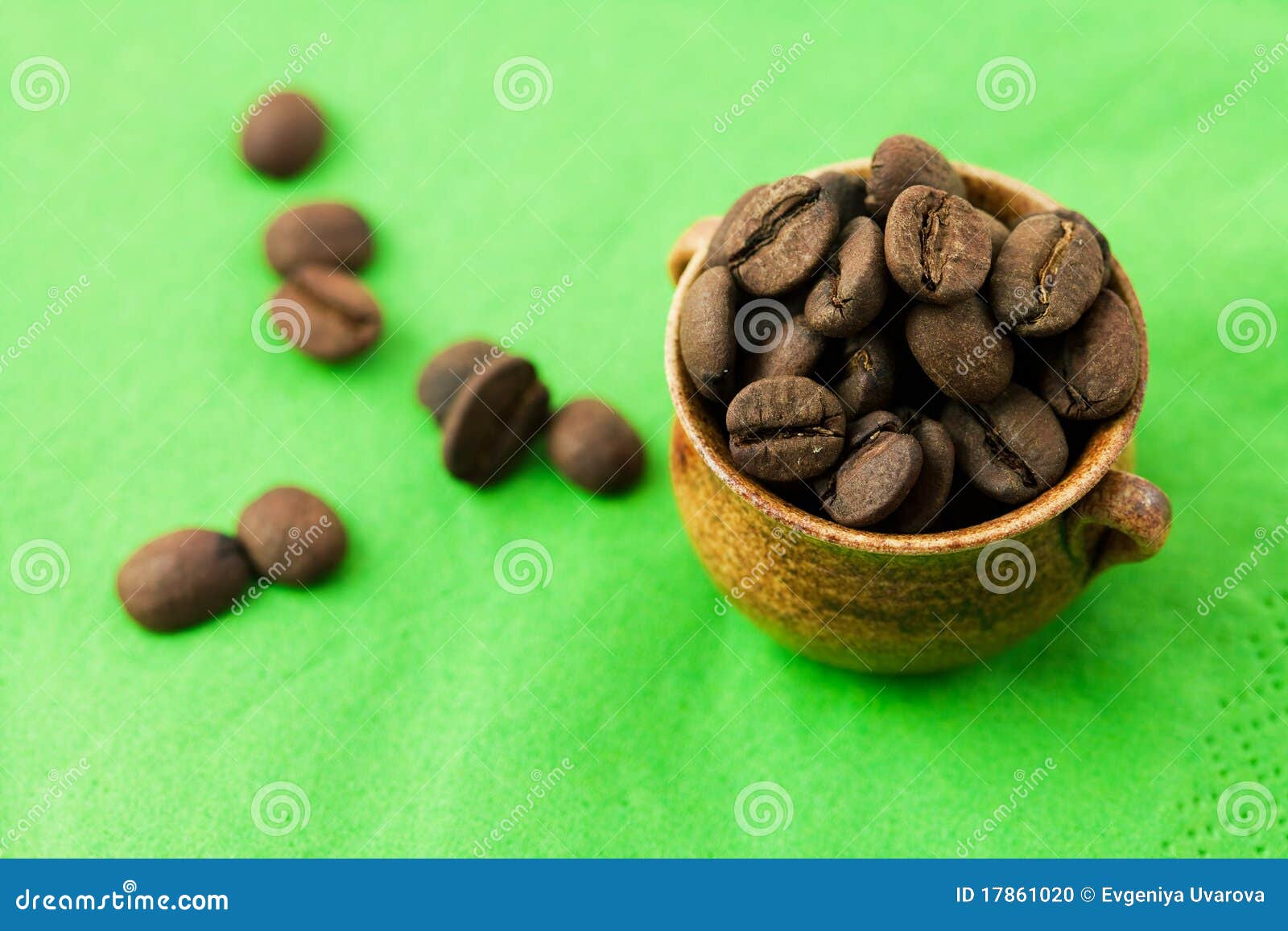 Small Pot of Coffee Beans on the Green Matter Stock Photo Image of