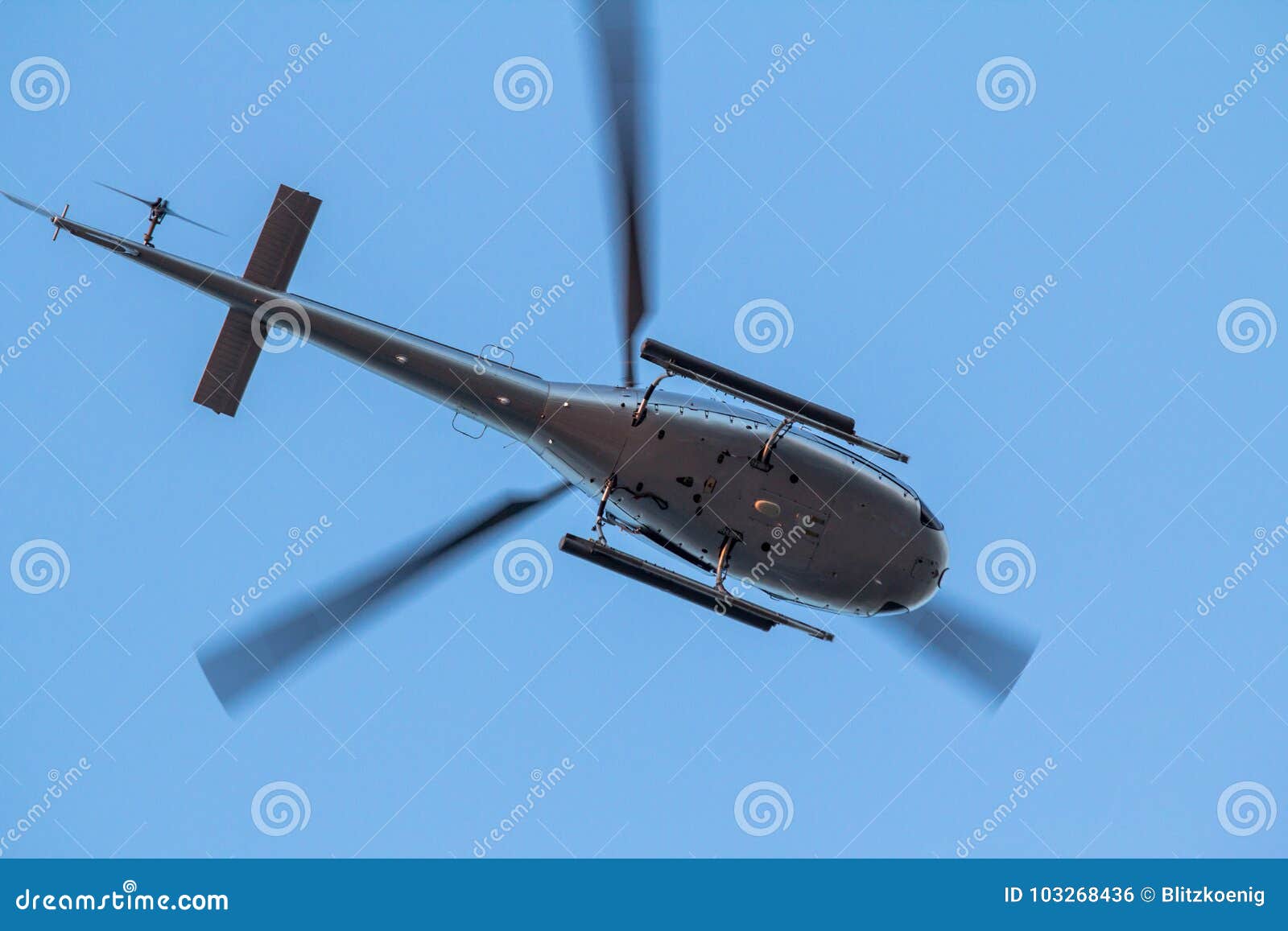 Private Helicopter inflight, Bottom View Stock Photo Image of
