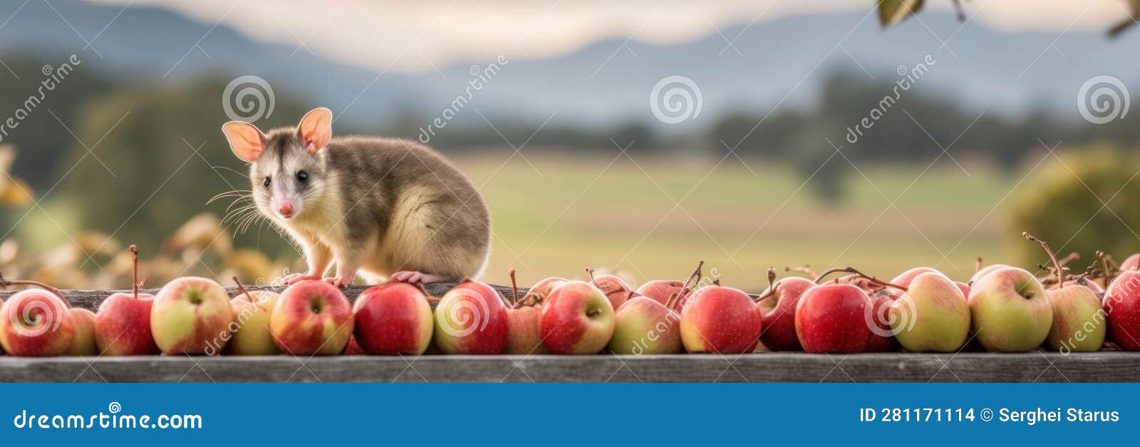 A Small Rat Sitting on Top of a Pile of Apples. Generative AI Image