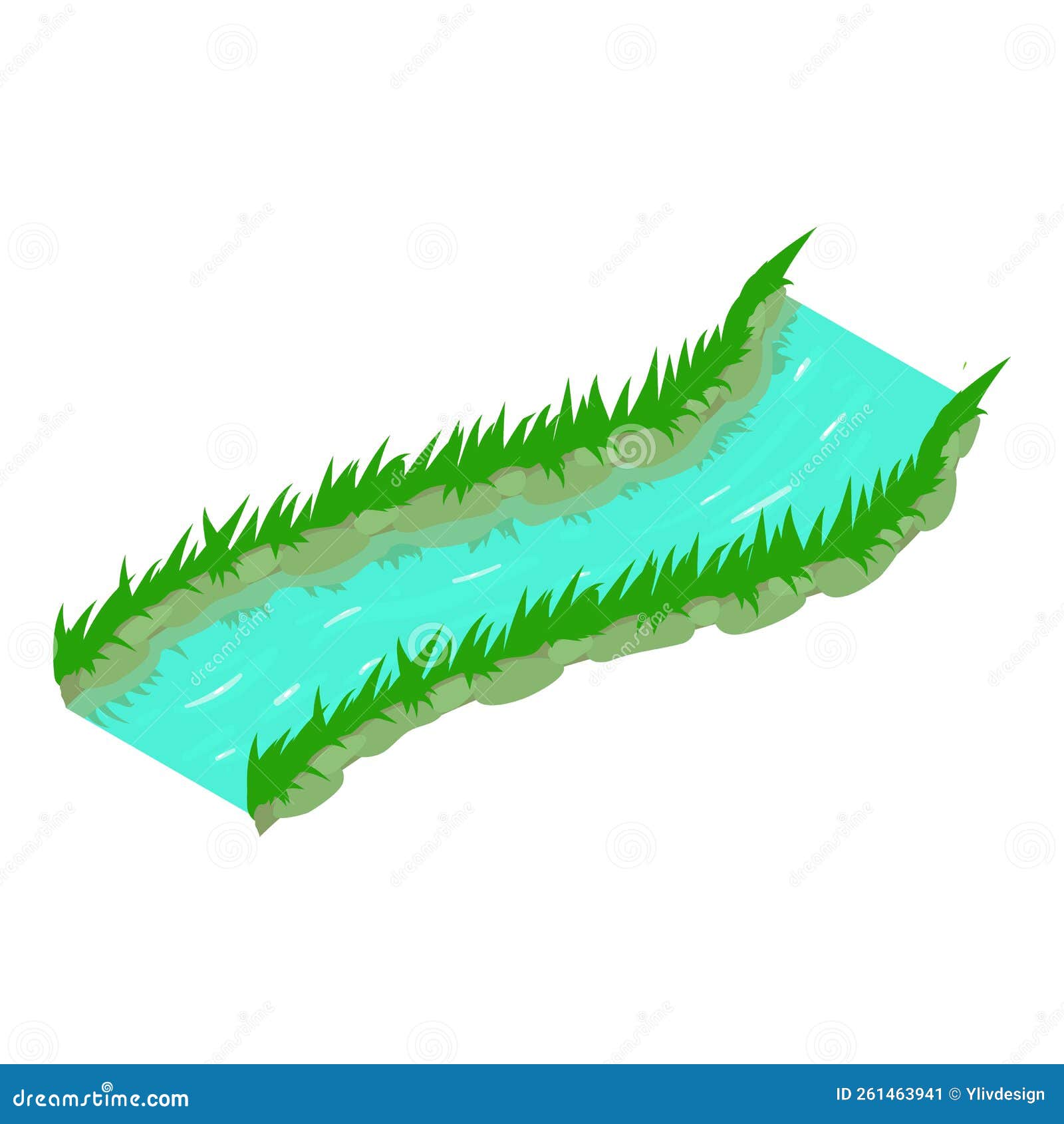 Small River Icon Isometric Vector. River with Slow Current and Grass