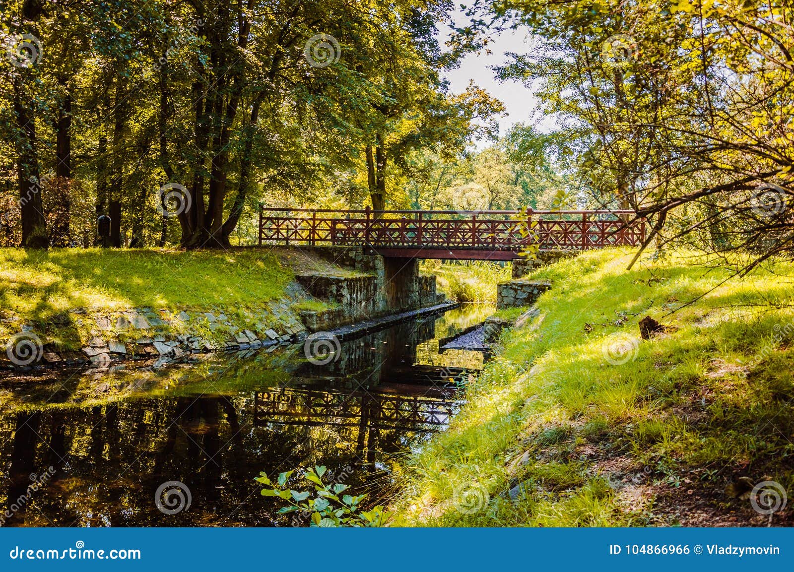 Small Bridge Over the River in the Park in Summer Stock Photo Image