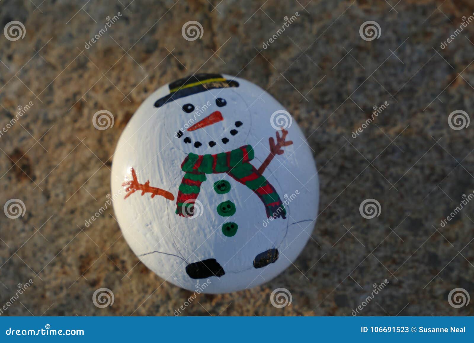 Small White Painted Rock With Snowman Stock Image Image Of Crafty Carrot