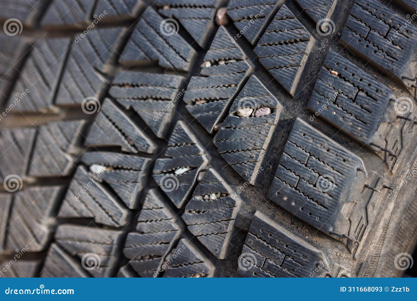 Small Rocks Stuck in Car Tire Tread, Closeup Stock Image Image of