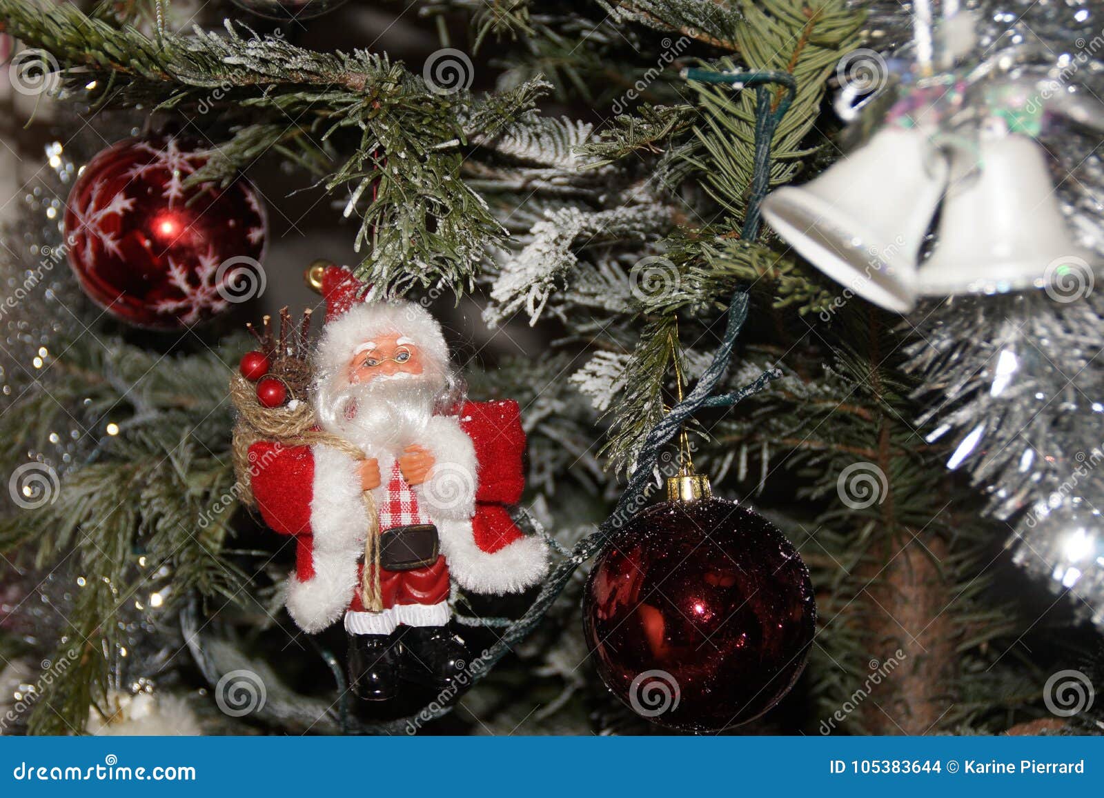 A Small Santa Claus Was Hung on in the Fir Tree - Front View Stock ...