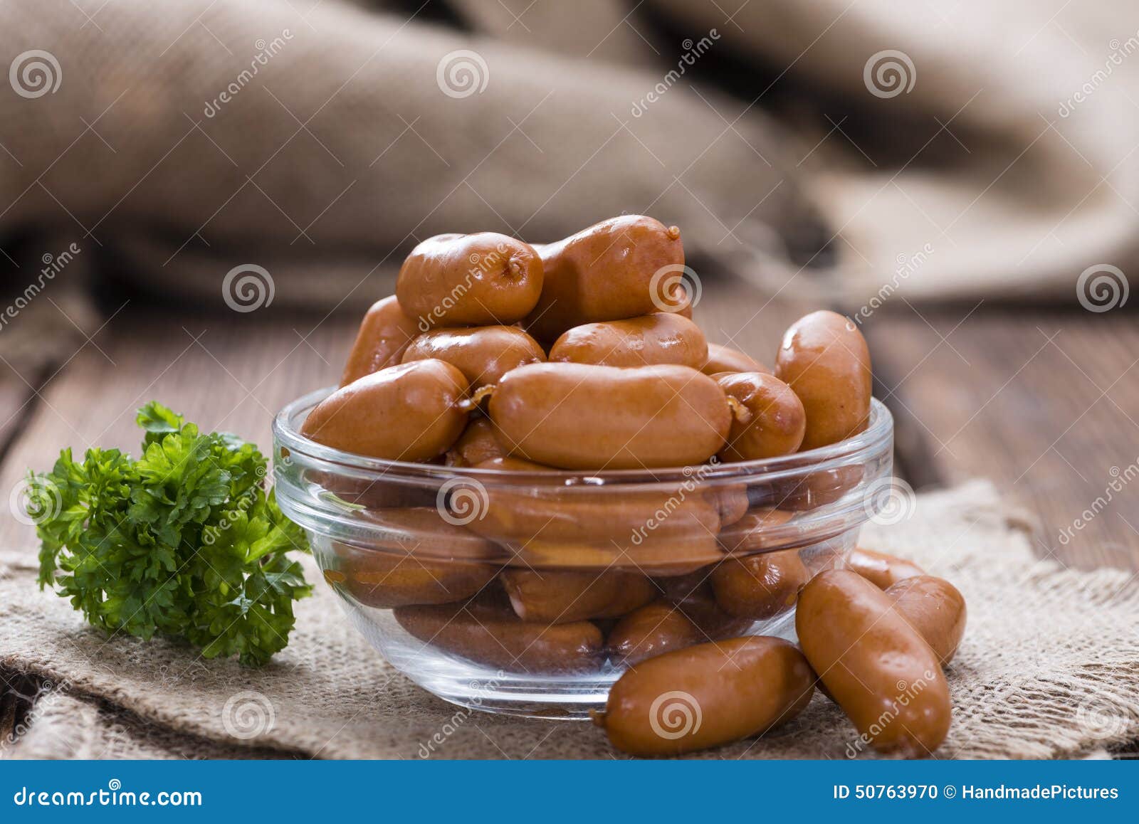 Small Sausages on wood stock photo. Image of rustic, cocktail 50763970