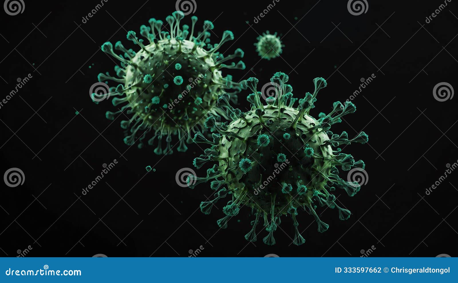 small single floating green virus concept image in bla ai generated