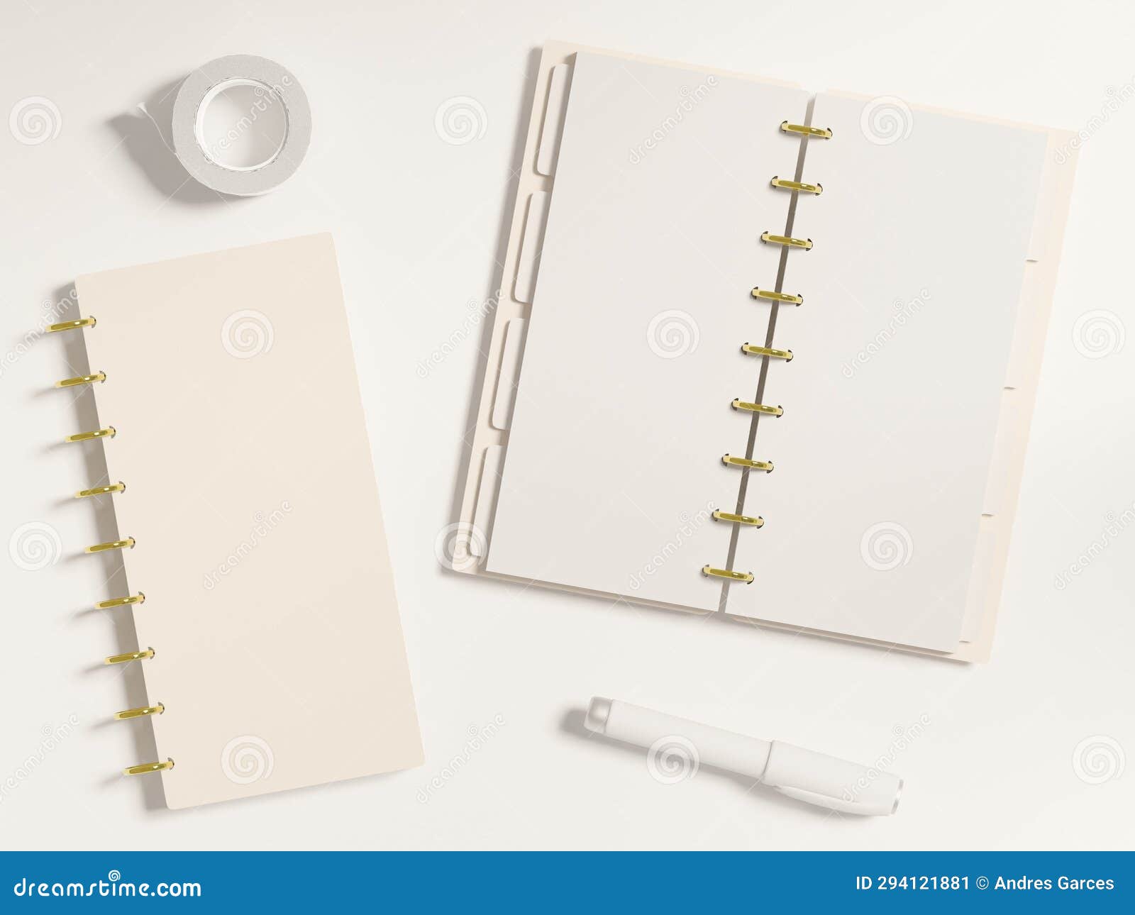 small sized disc bound planner with blank cover, white stationery and washi tape