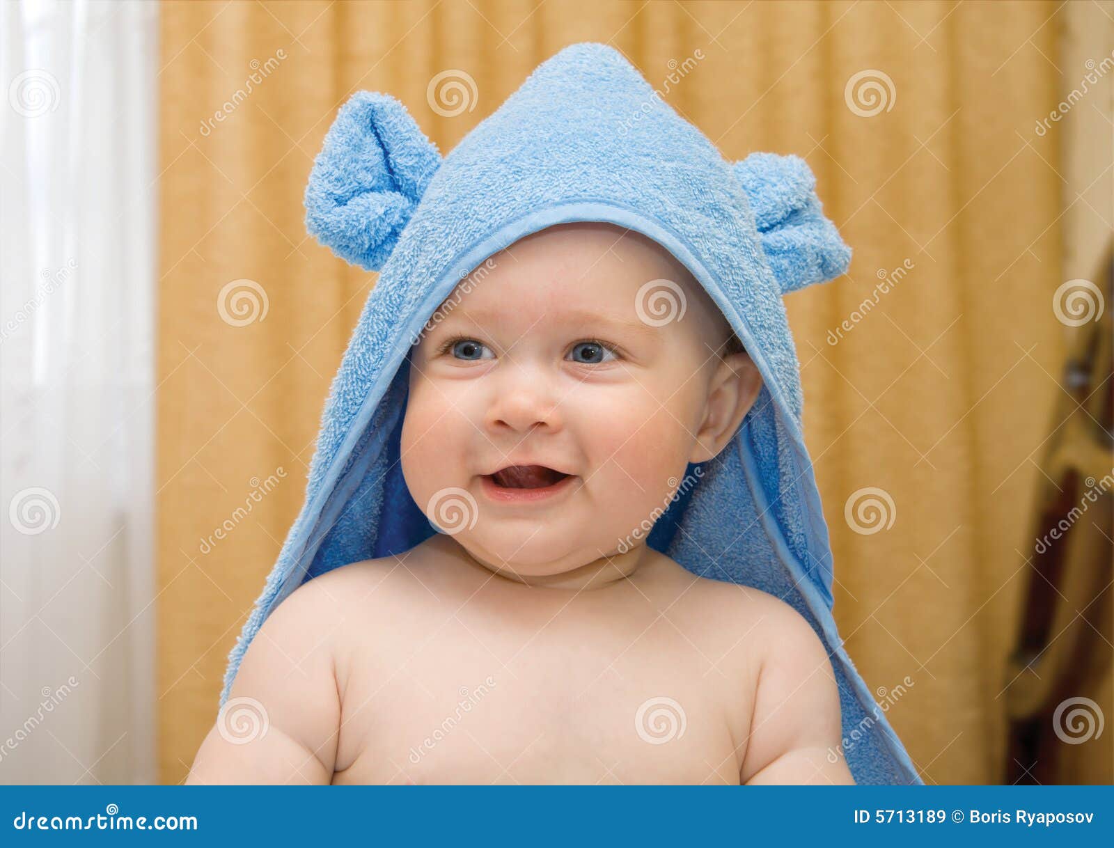 Small Smiling Baby in Blue Towel 4 Stock Image Image of jolly
