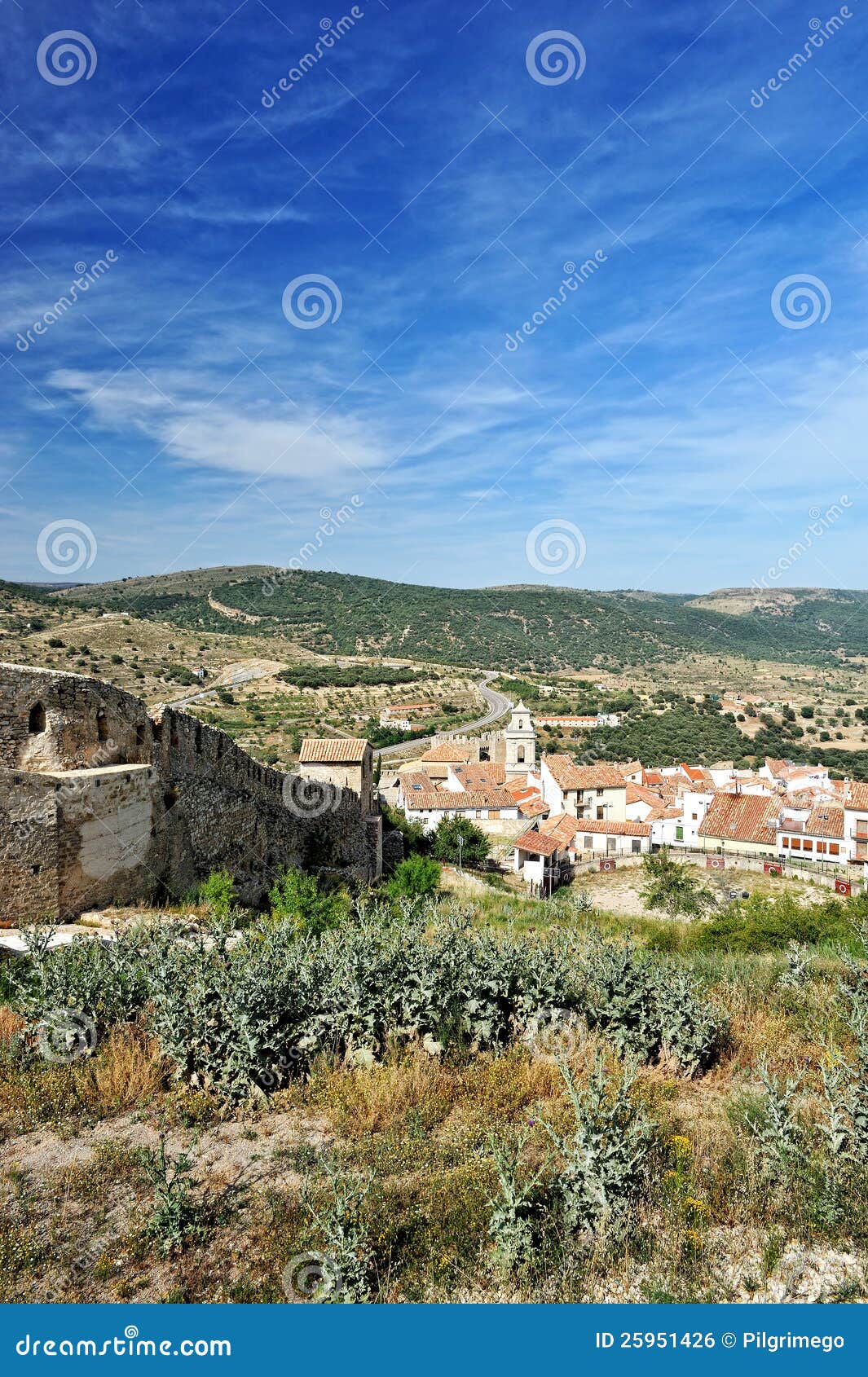 Small Spanish Morella Town with Mountain View Stock Photo Image of