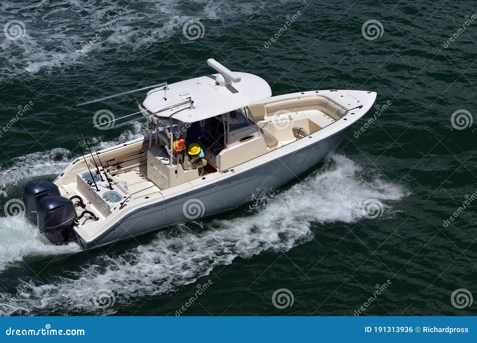 Small Sport Fishing Boat Powered by Two Outboard Engines. Stock Photo -  Image of miami, fishing: 191313936