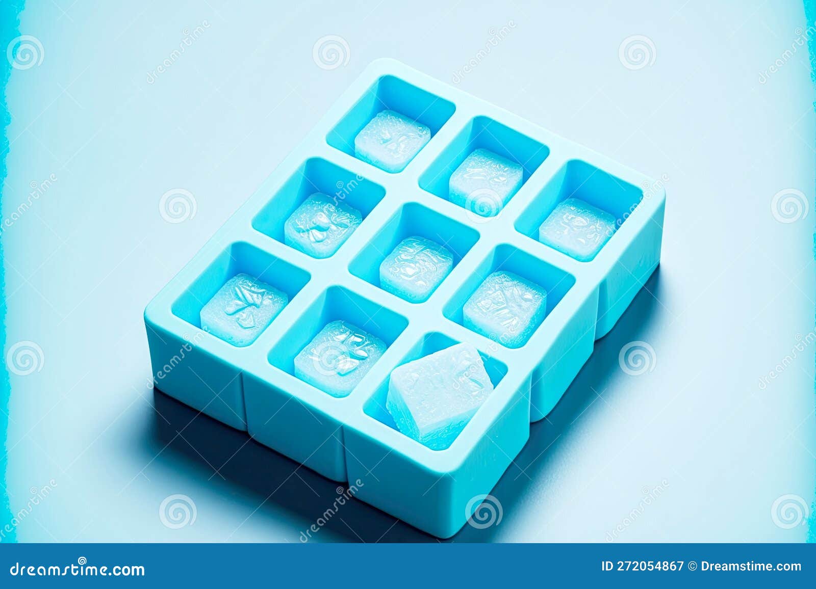 Small Square Molds for Making Ice Cubes on Blue Background Stock