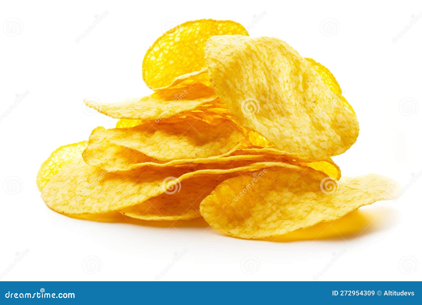 Small Stack of Delicious Crispy Potato Chips Isolated on White