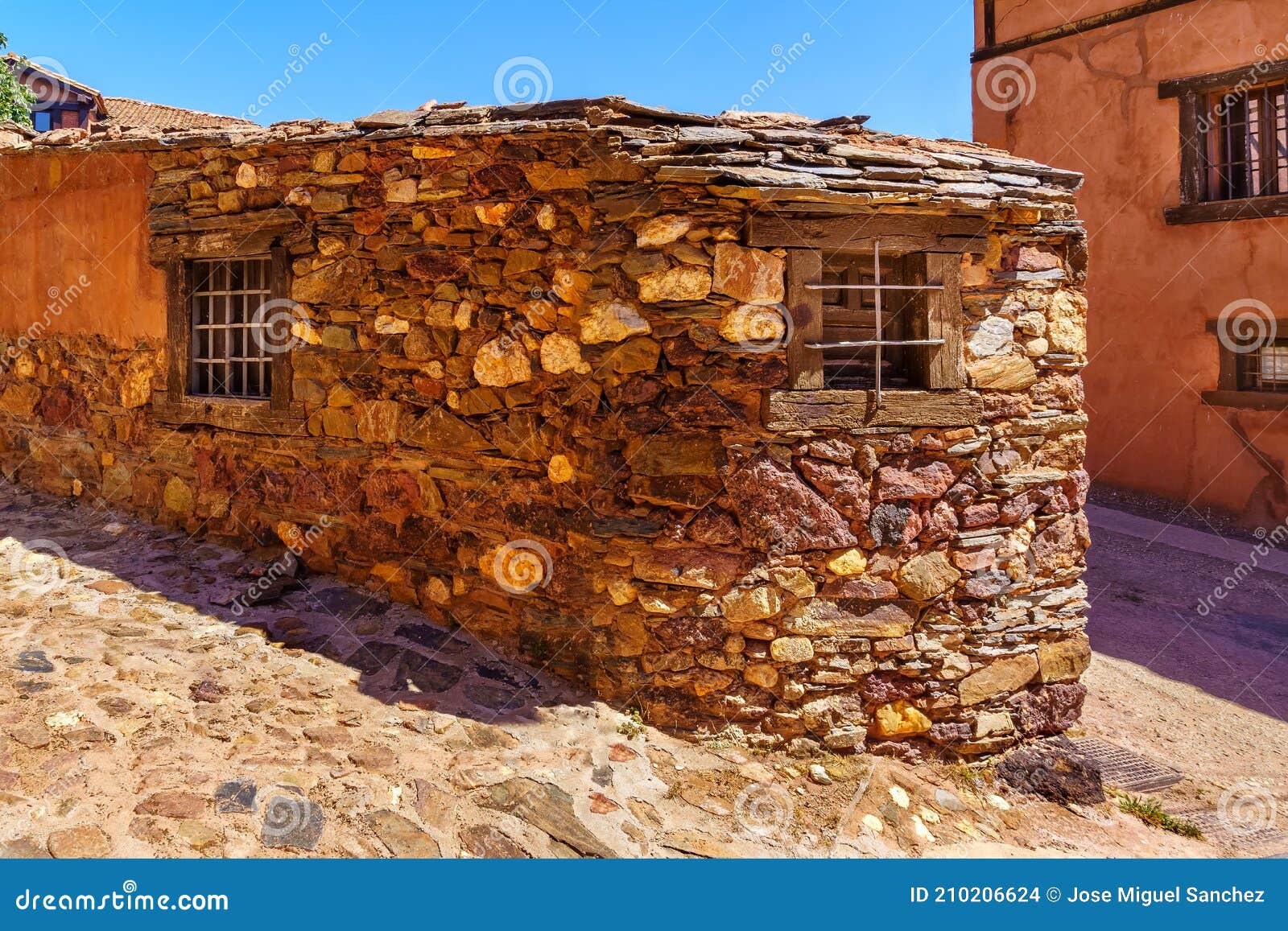 small stone house in old town in spain. madriguera segovia. europe