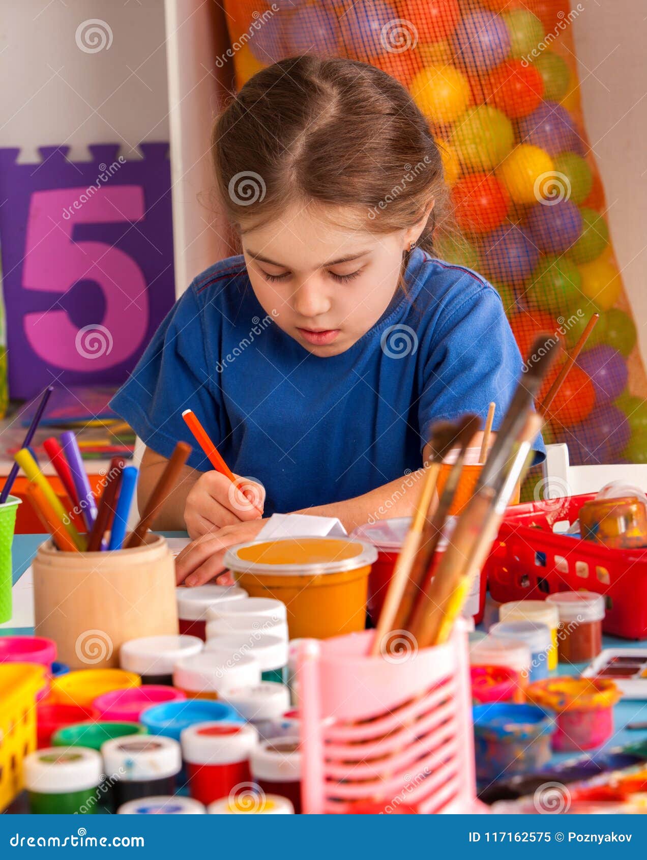 Students Children Painting in Art School Class. Stock Image Image of