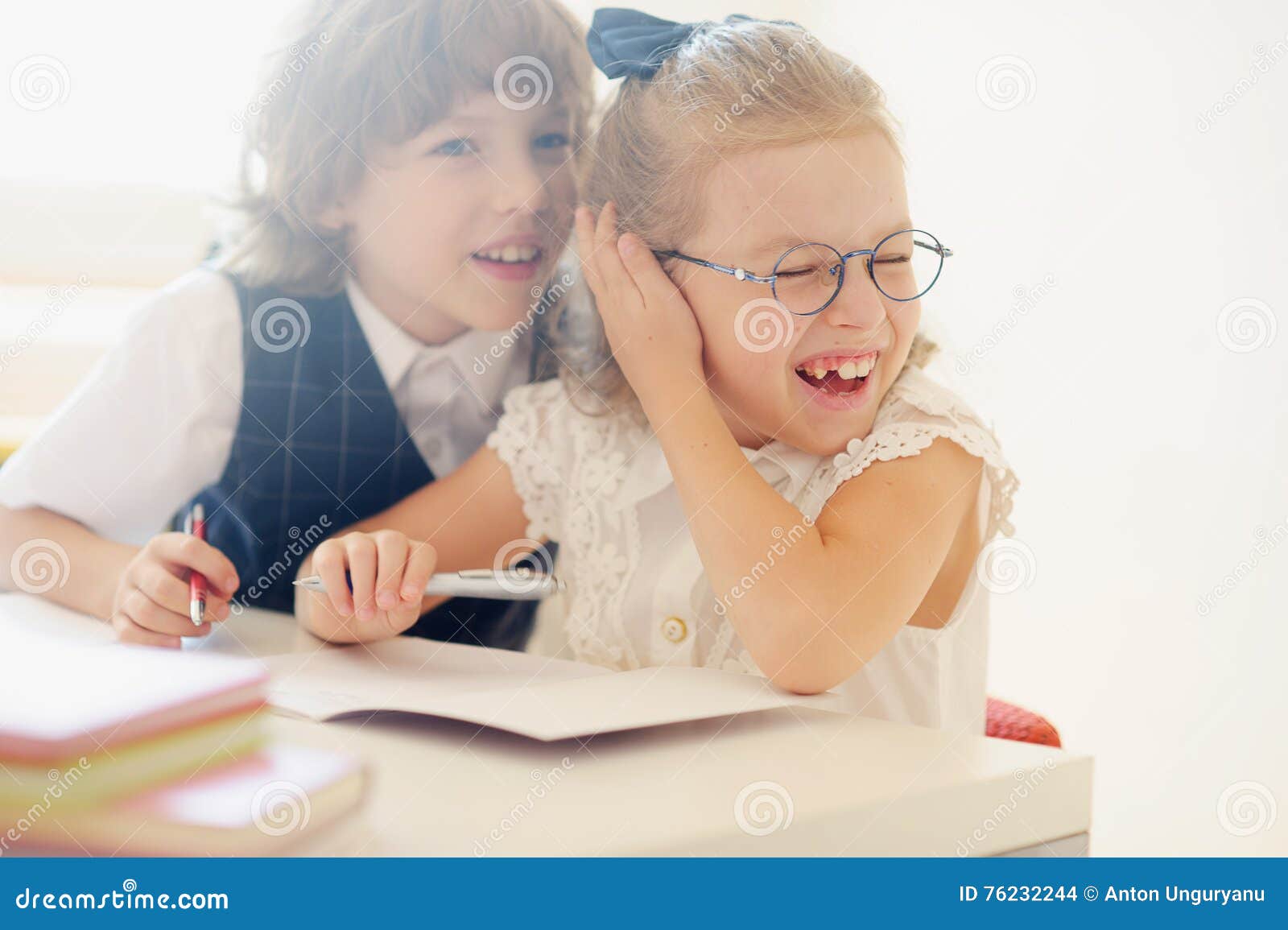 Small Students Do A Homework Stock Photo Image Of Conversation