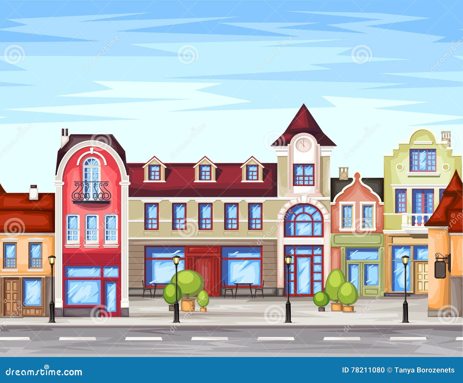 Small Town Street with Shop Stock Vector - Illustration of exterior, pattern: 78211080 Small Town Street with Shop Stock Vector - Illustration of exterior, pattern: 78211080