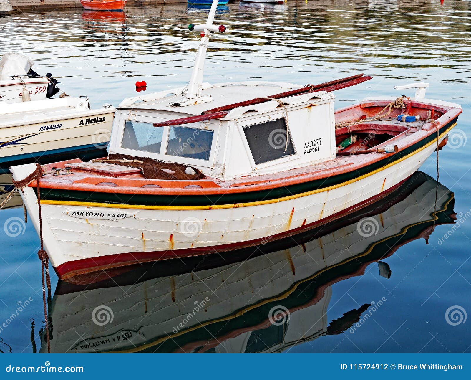 Small Half Cabin Traditional Wooden Greek Fishing Boat ...