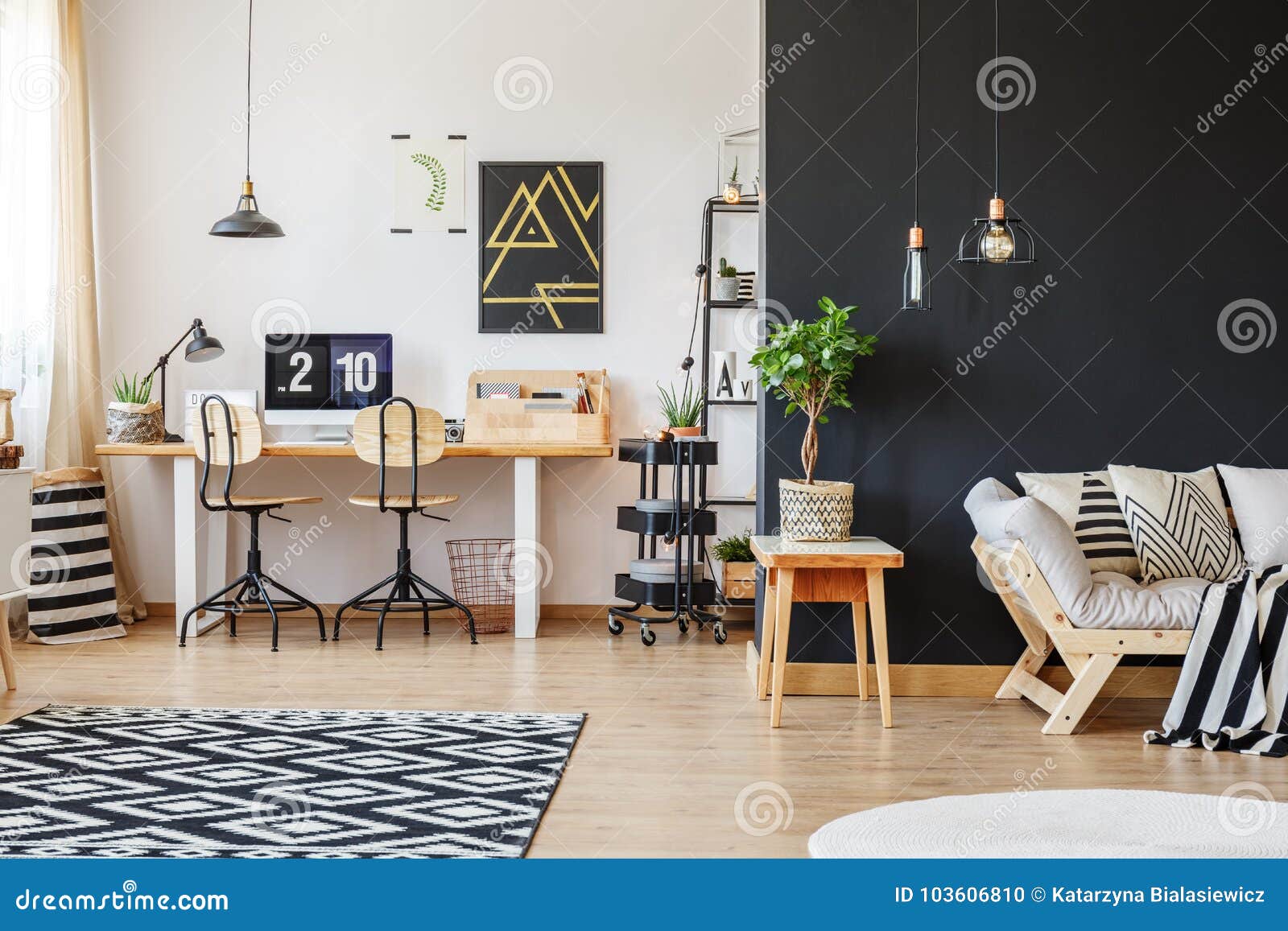 trendy workspace with two chairs