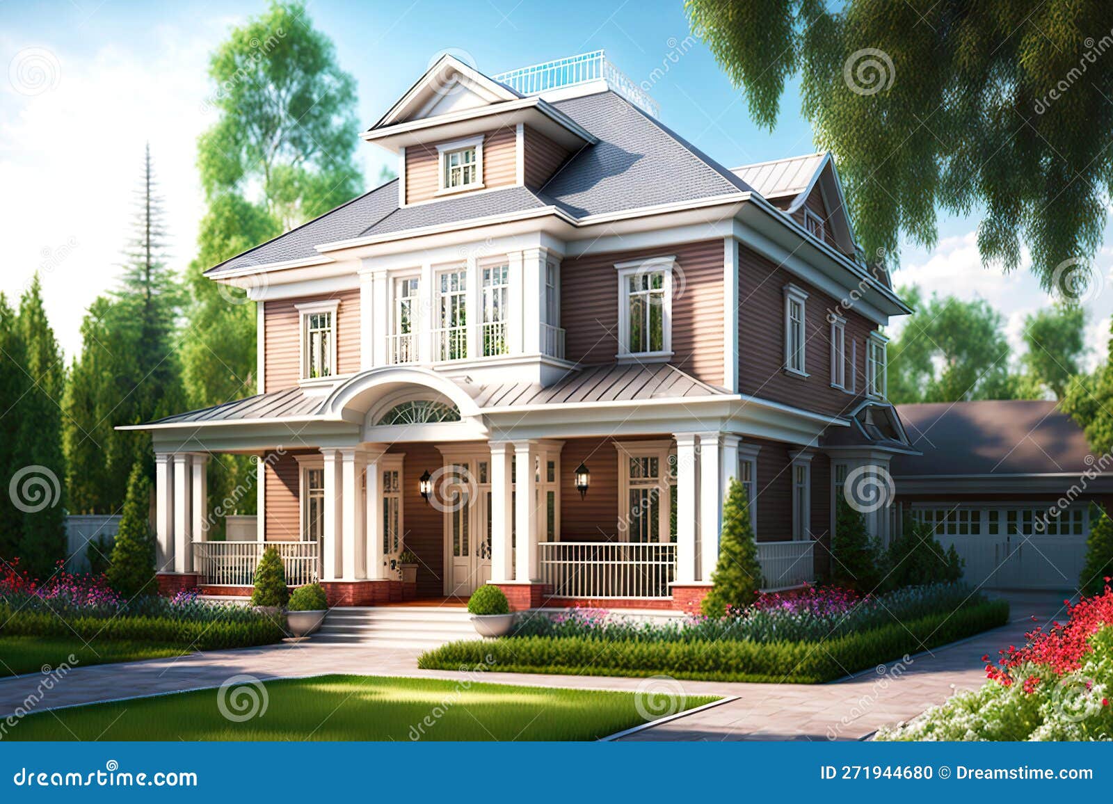 Small Twostorey Mansion in American Style House Exterior with White