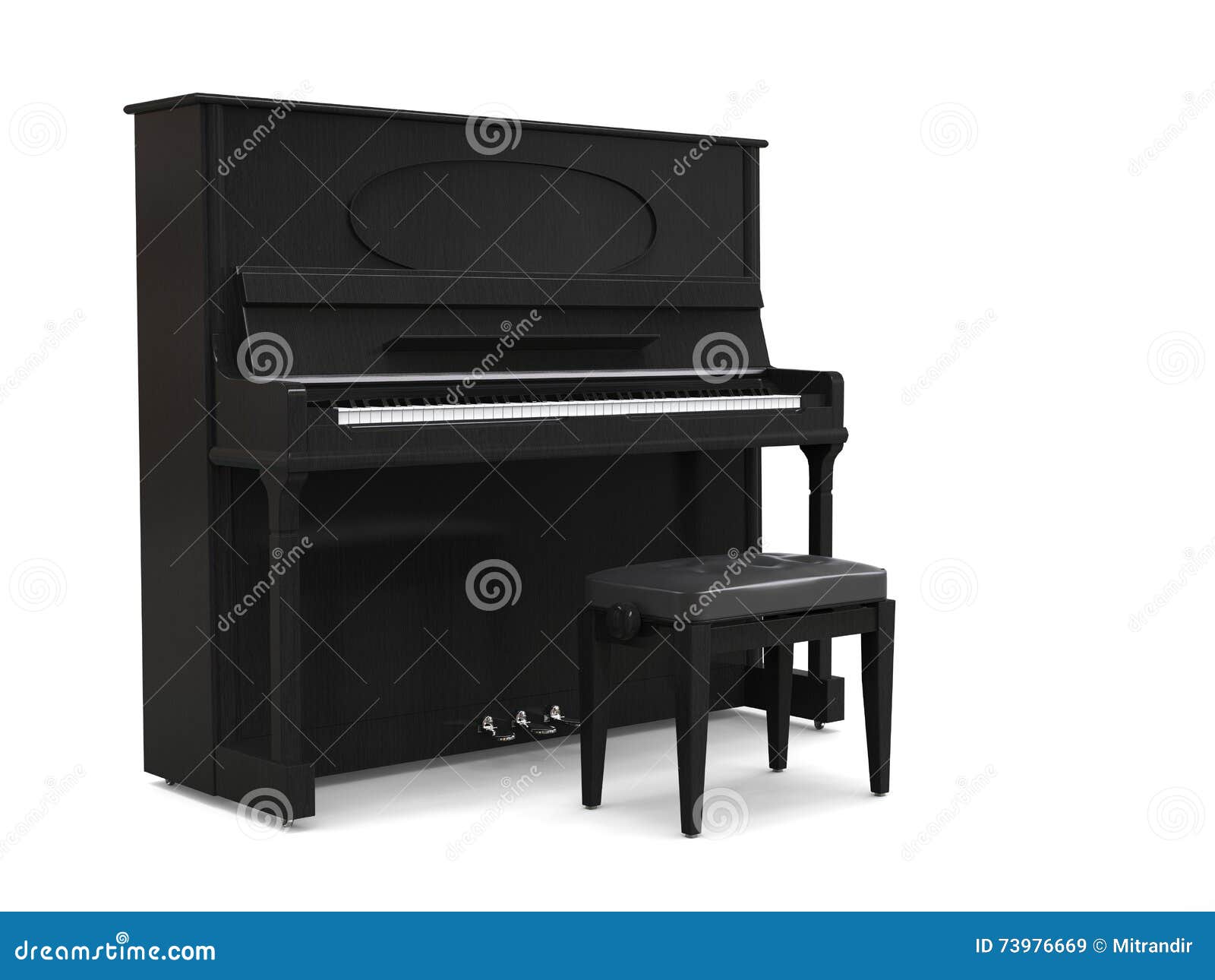 small upright piano with piano bench