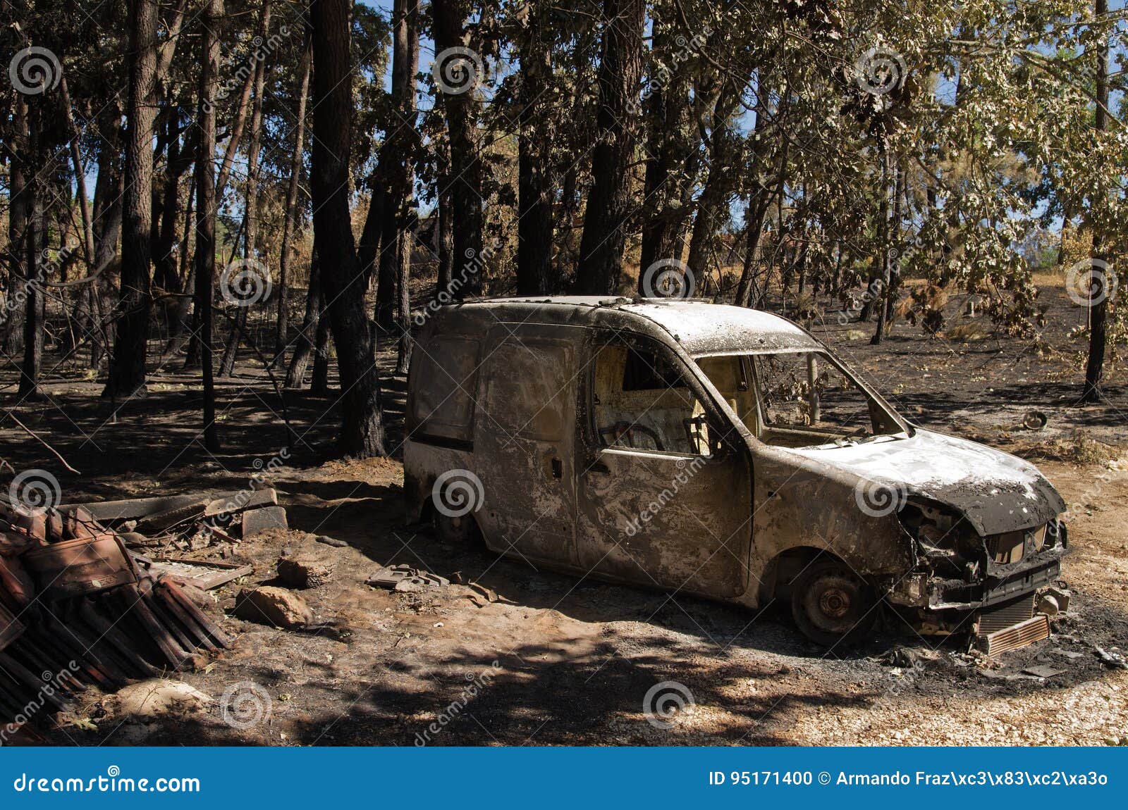 small van burnt to the ground at a small village of pedrogao grande municipality
