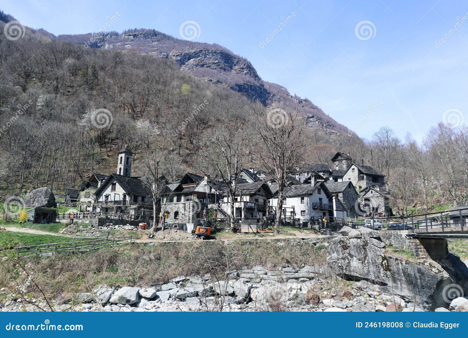 the historic small village of foroglio with old stone rustico houses in the maggia valley in ticino, switzerland