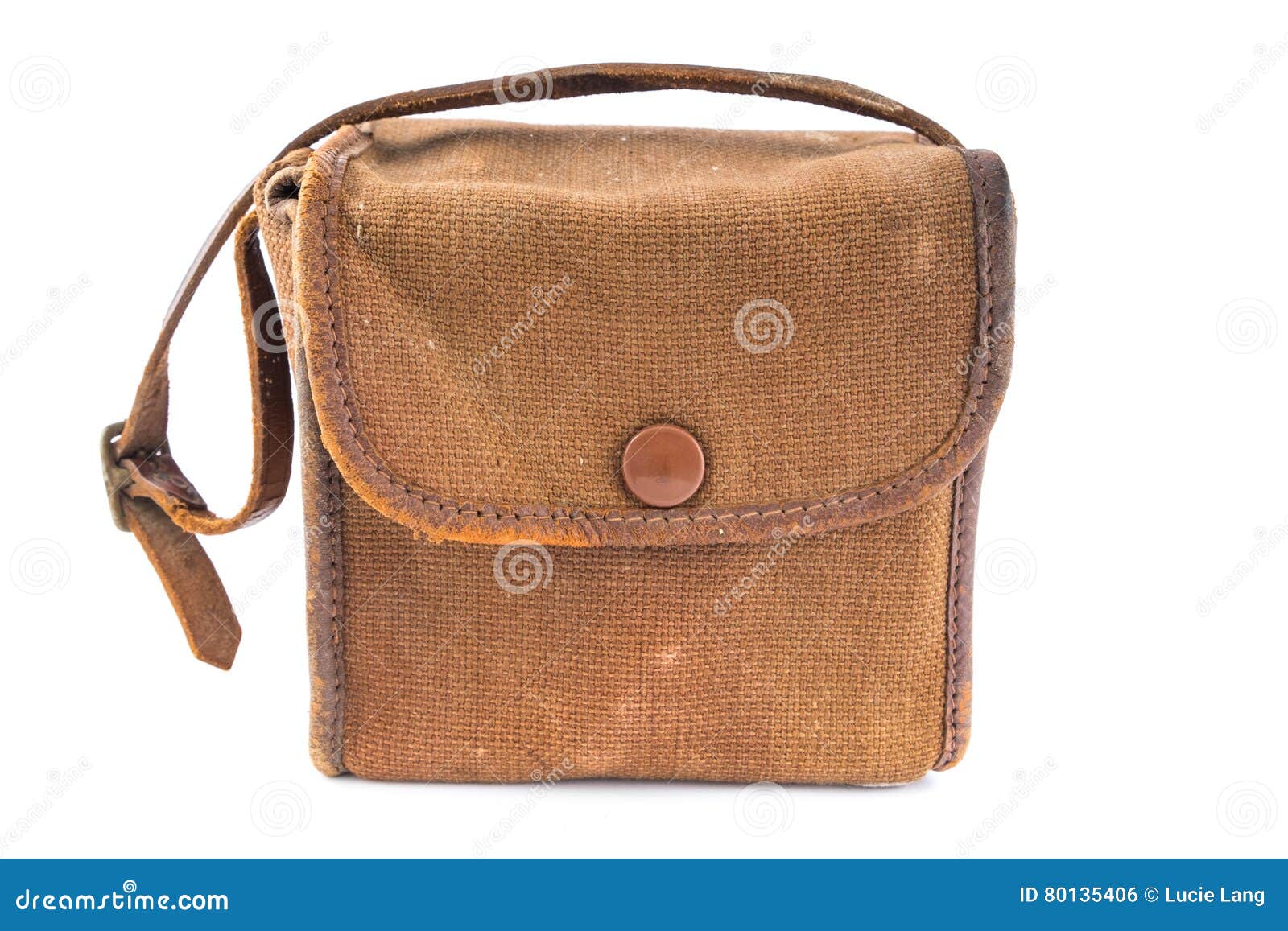 Small Vintage Brown Canvas Camera Bag. Stock Photo Image of button