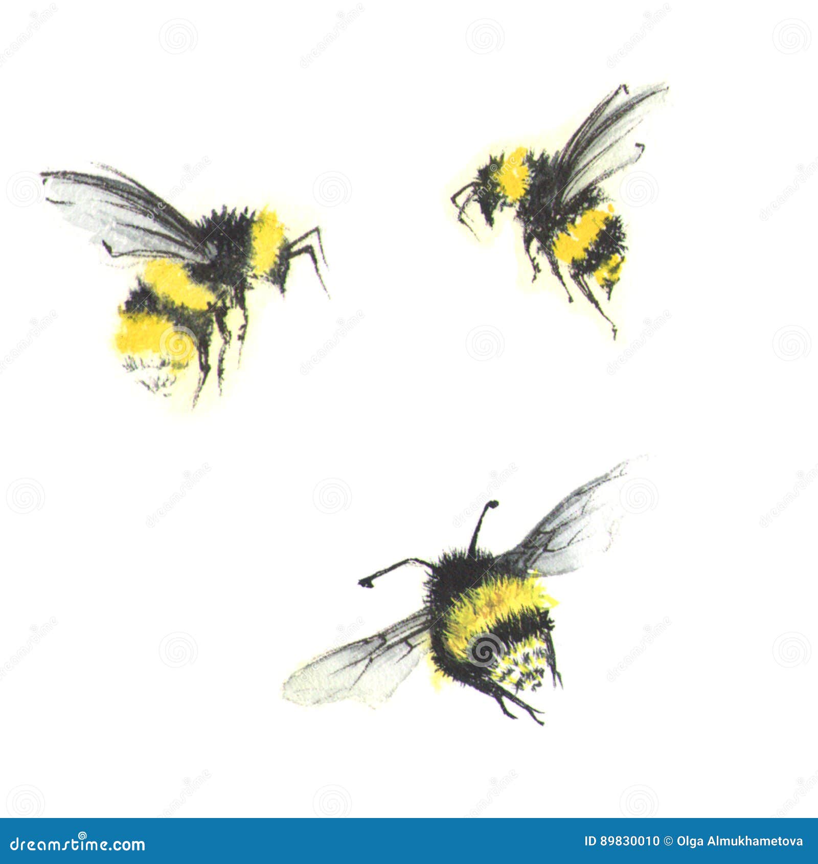 3 small watercolor bees stock illustration. Illustration of print ...