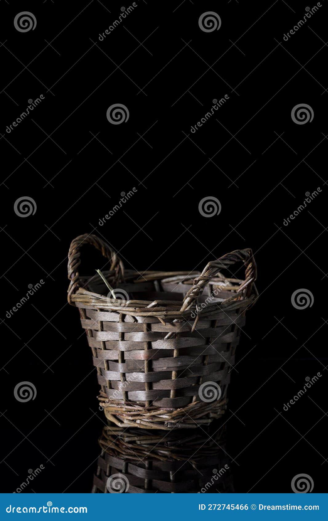 Small Wicker Basket on a Black Background Stock Photo Image of