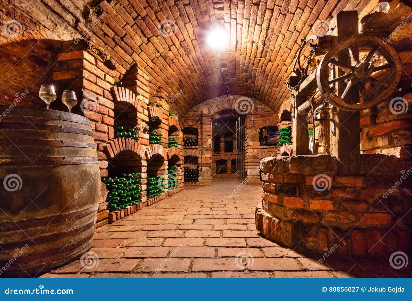 Small Wine Cellar with Bottles and Keg Stock Image Image of czech