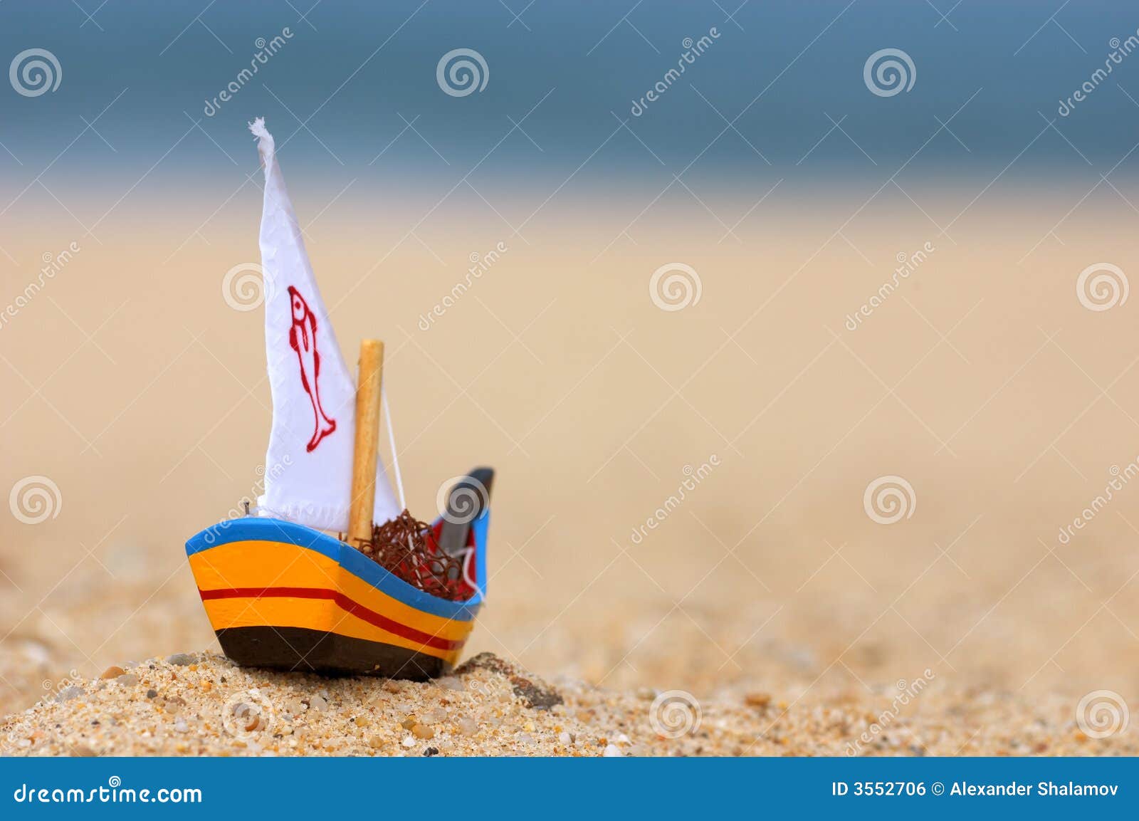 Small Wooden Fishing Boat Toy Stock Photo - Image of sand, beach: 3552706