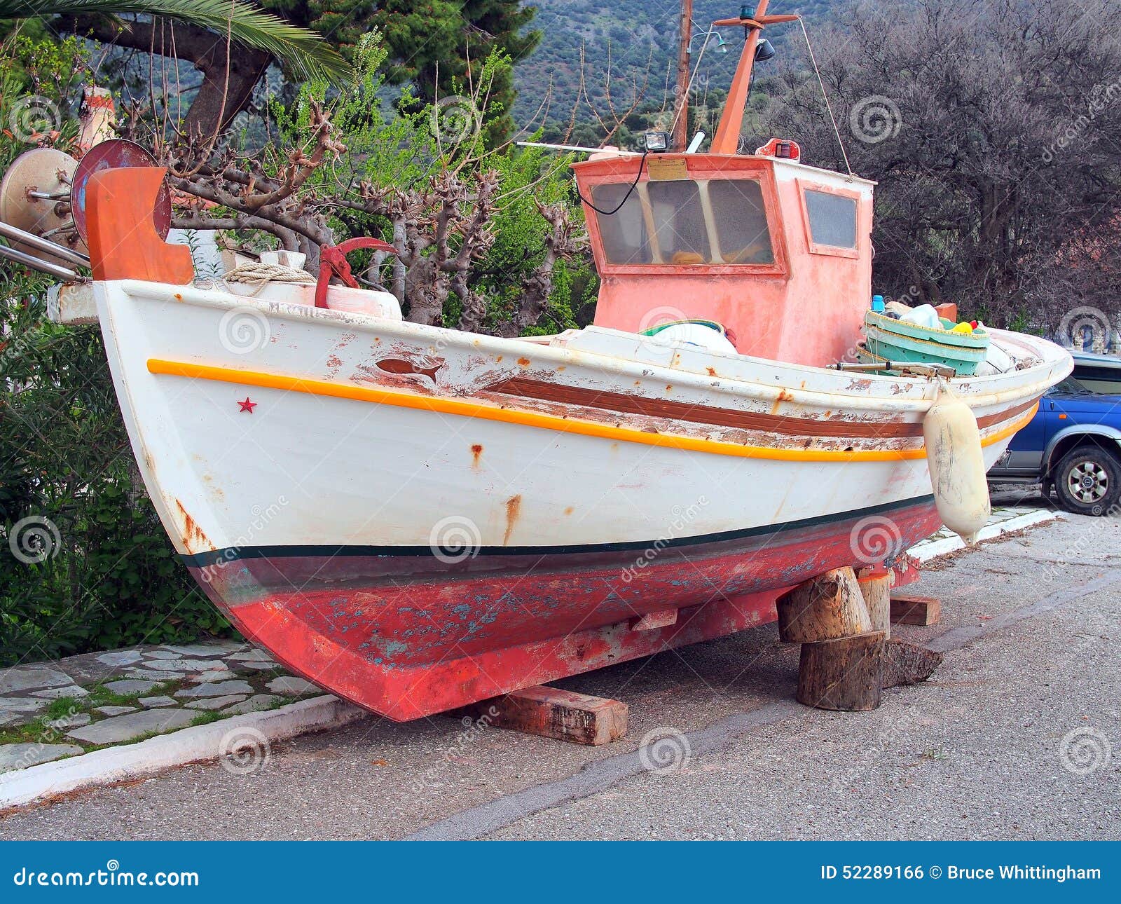 Small Greek Wooden Fishing Boat Stock Photo - Image of ...
