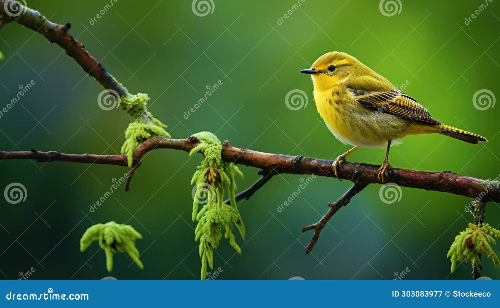 warbler on wood branch: ultraviolet landscape photography in angura kei style