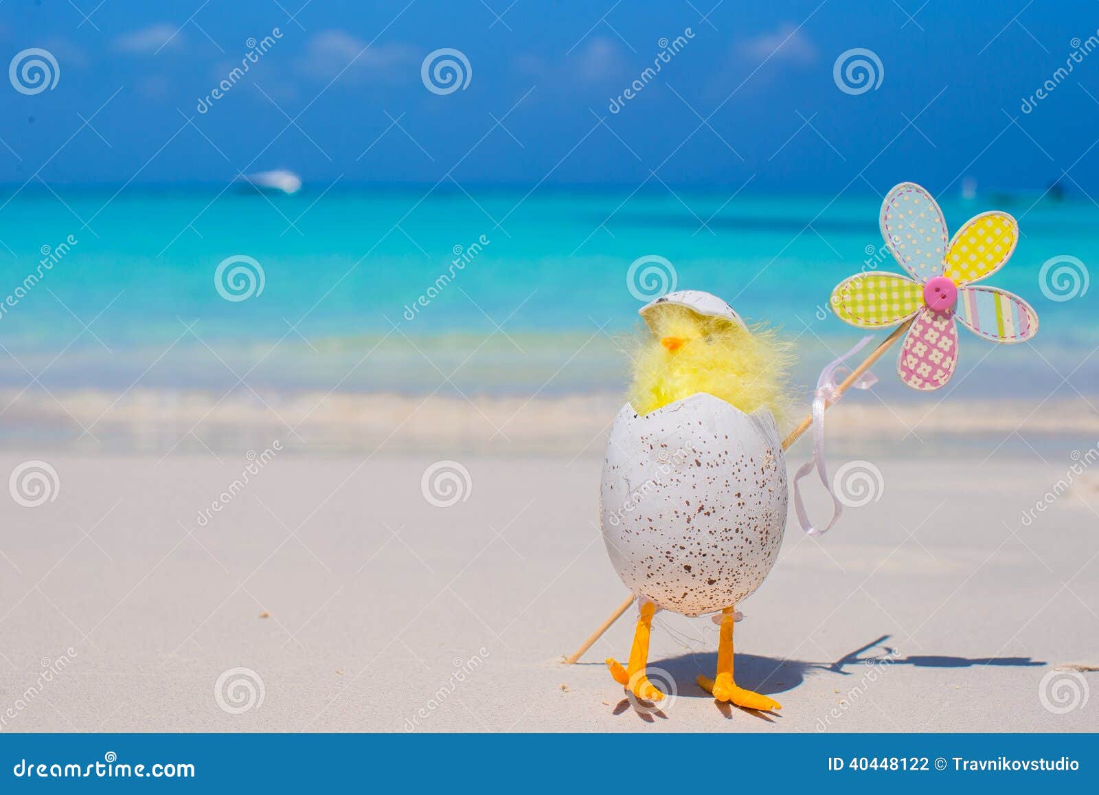 Small Yellow Chicken And Flower On The White Beach Stock Photo Image