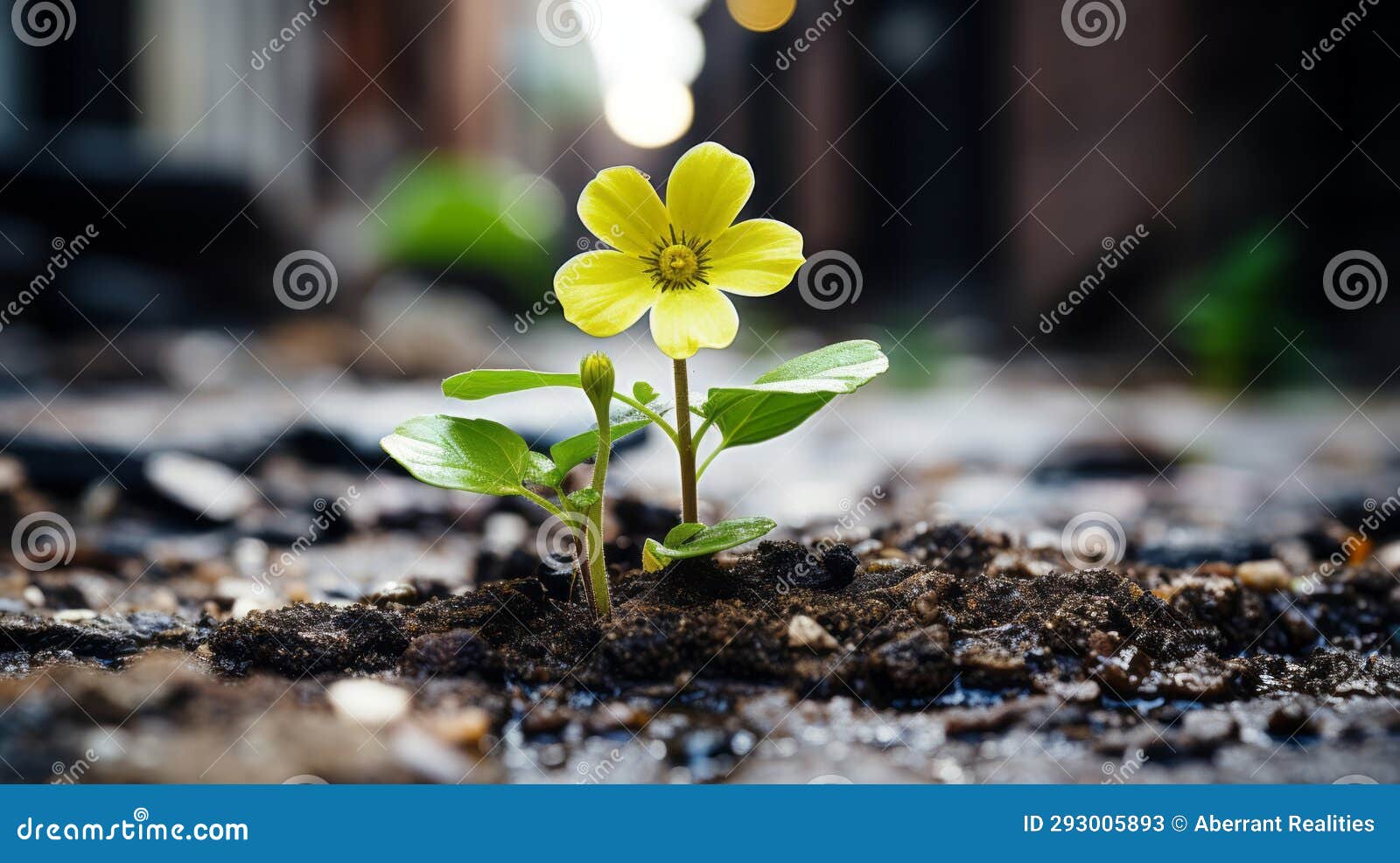 A Small Yellow Flower is Growing Out of the Ground Stock Illustration