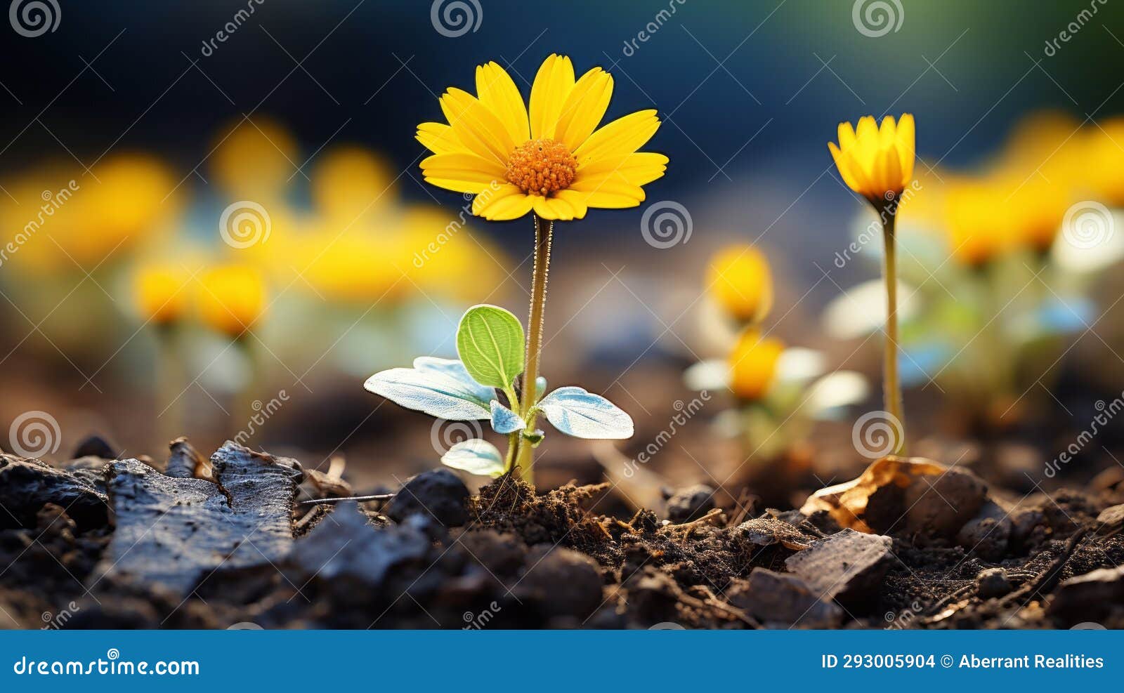 A Small Yellow Flower is Growing Out of the Ground Stock Illustration