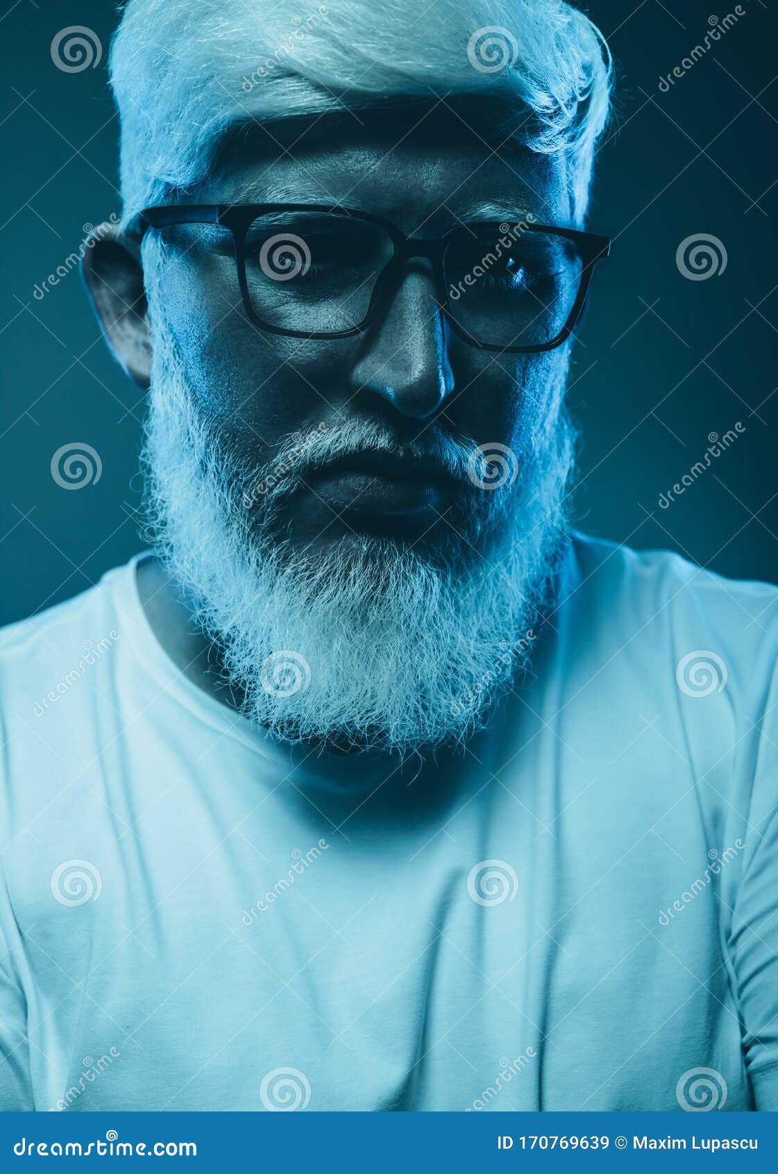 Smart Albino Man Under Blue Light Stock Image - Image of illumination,  mature: 170769639