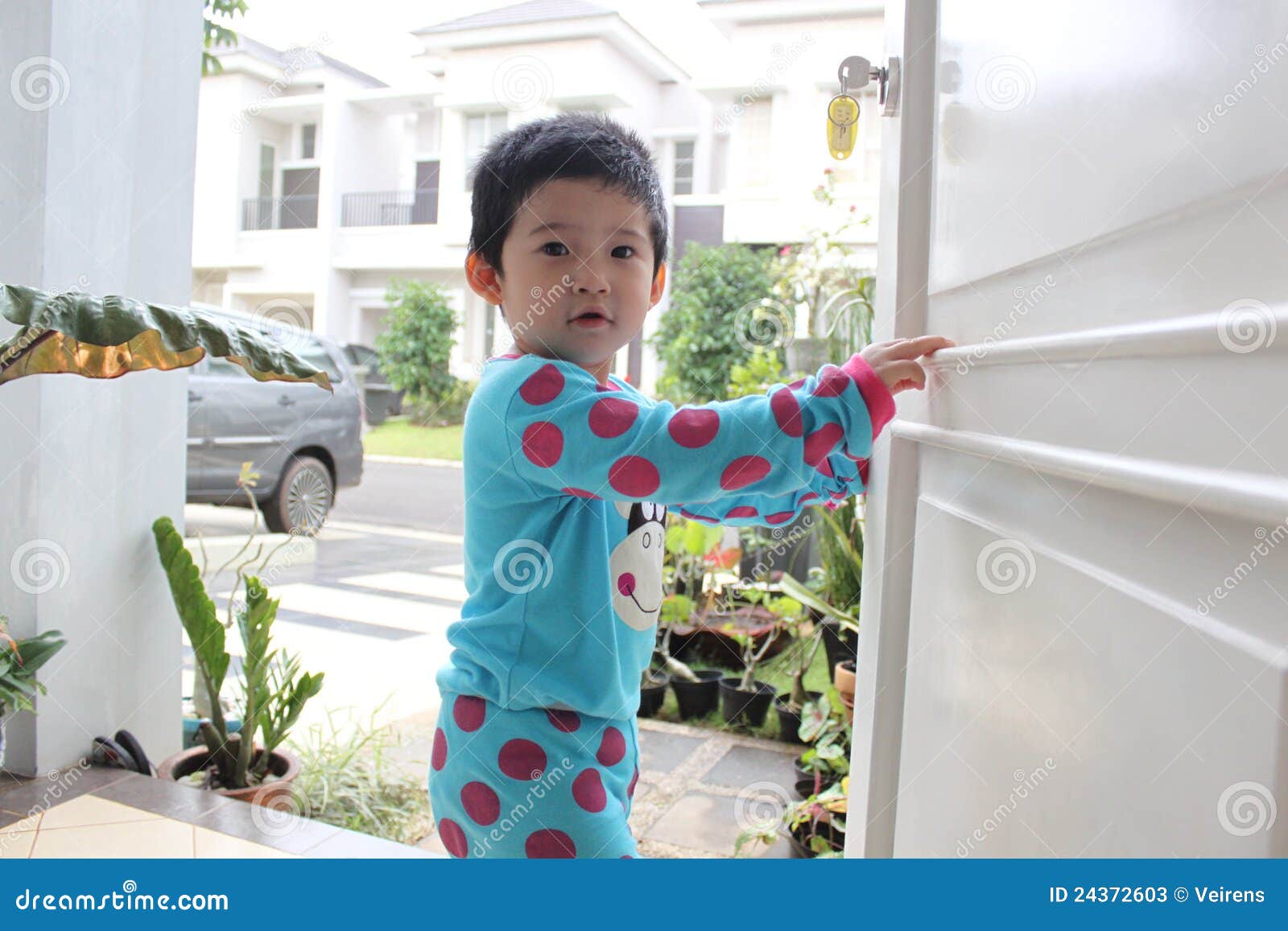 Smart baby open the door stock image. Image of cute, sleep 24372603