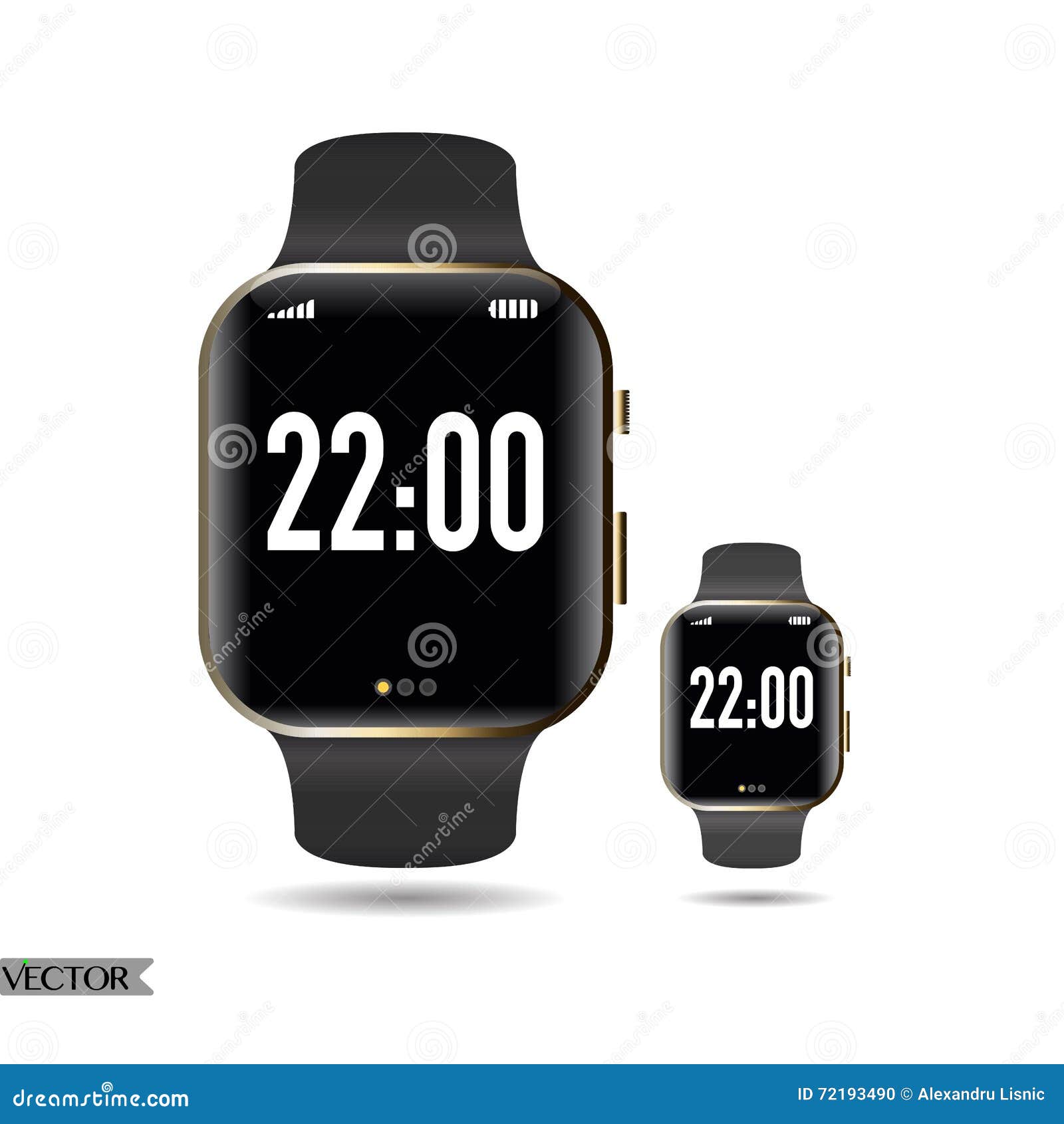 Smart black gold watch stock vector. Illustration of cloud 72193490