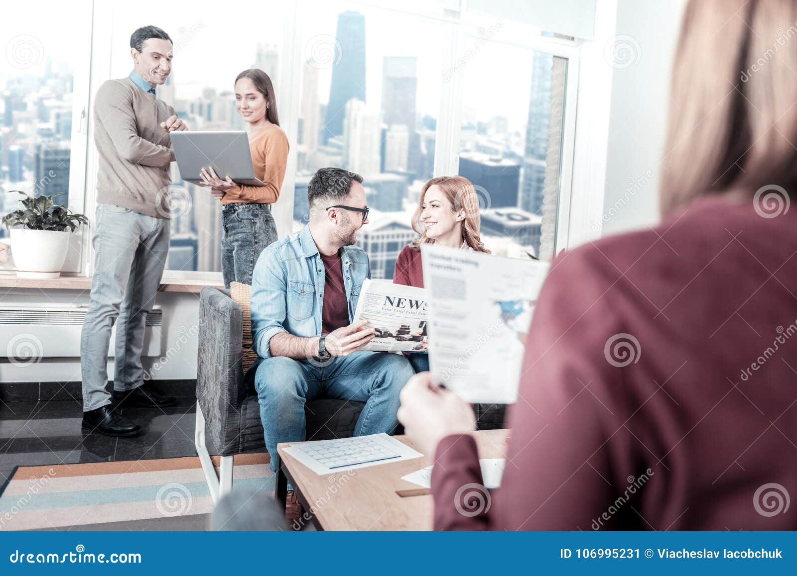 Smart Busy Workers Having Free Time and Communicating. Stock Image