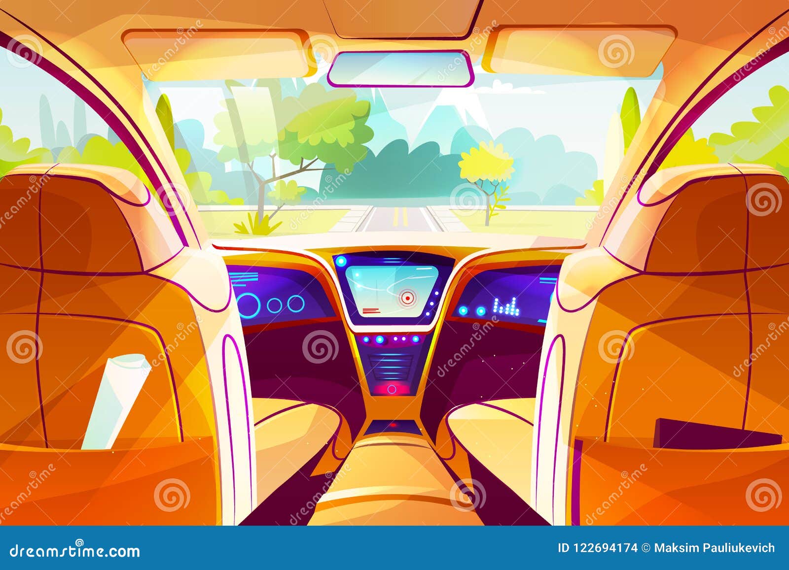 Smart Car Inside Interior Vector Illustration Stock Vector