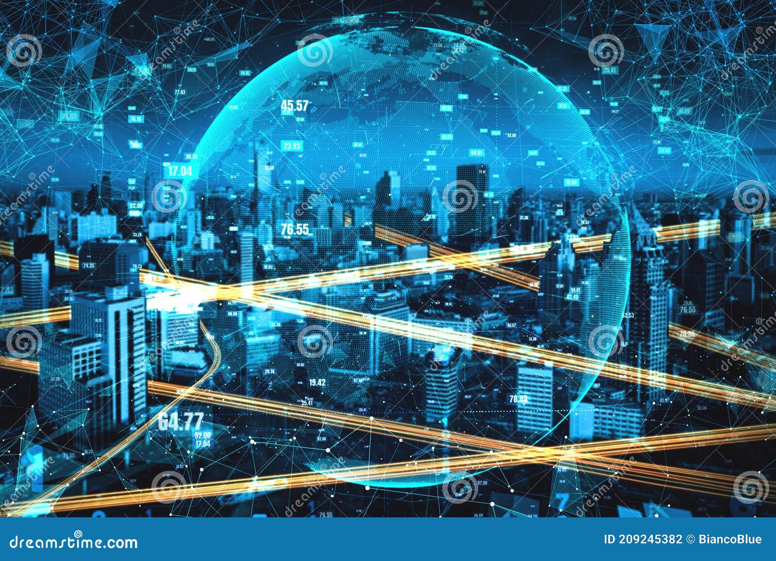 smart city technology with futuristic graphic of digital data transfer
