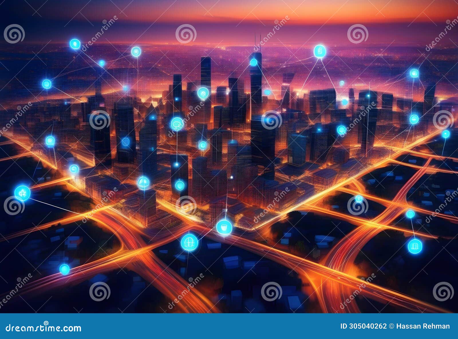 smart digital city with connection network reciprocity over the cityscape