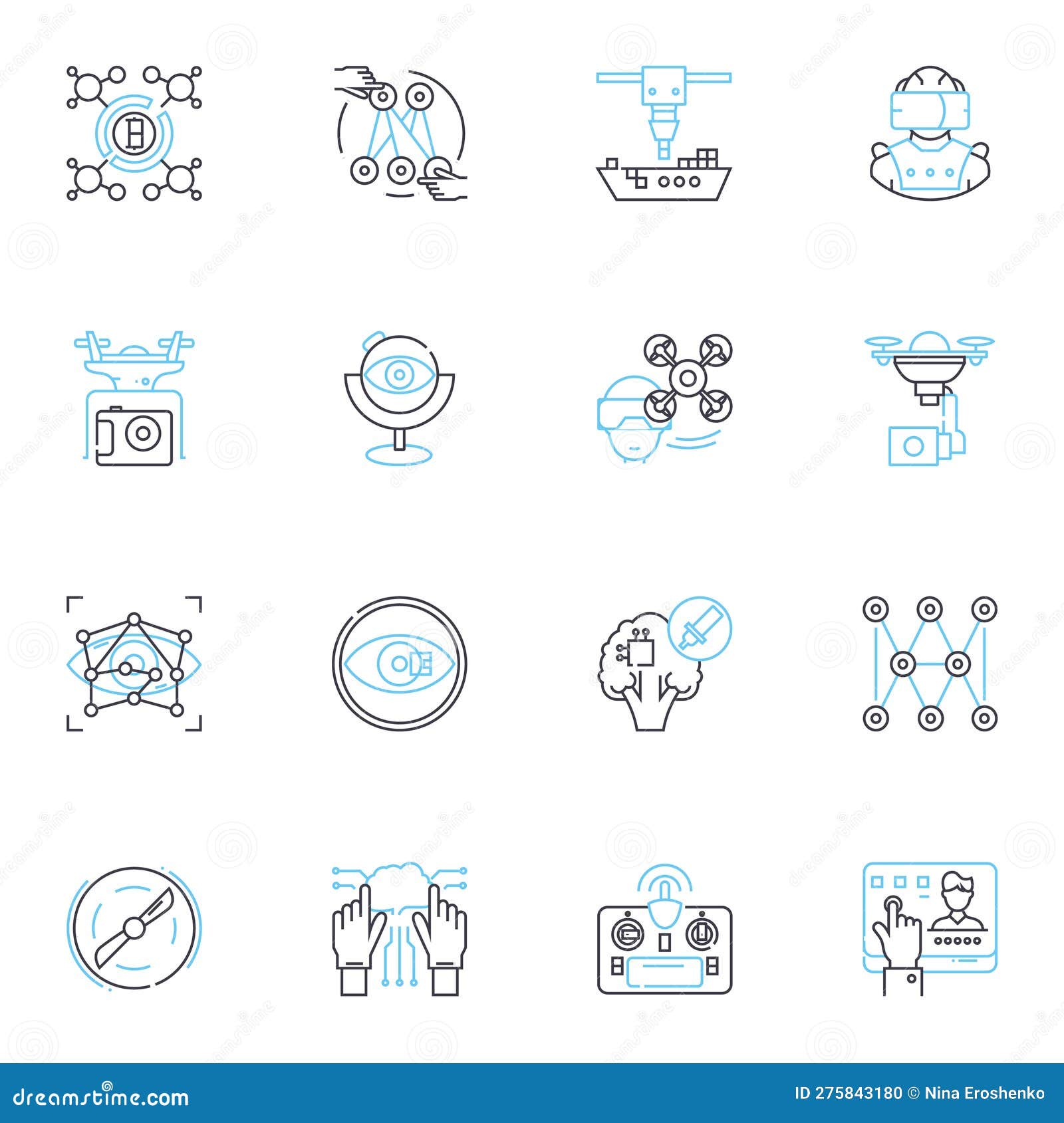 smart dispatch linear icons set. efficiency, automation, optimization, speed, coordination, real-time, integration line