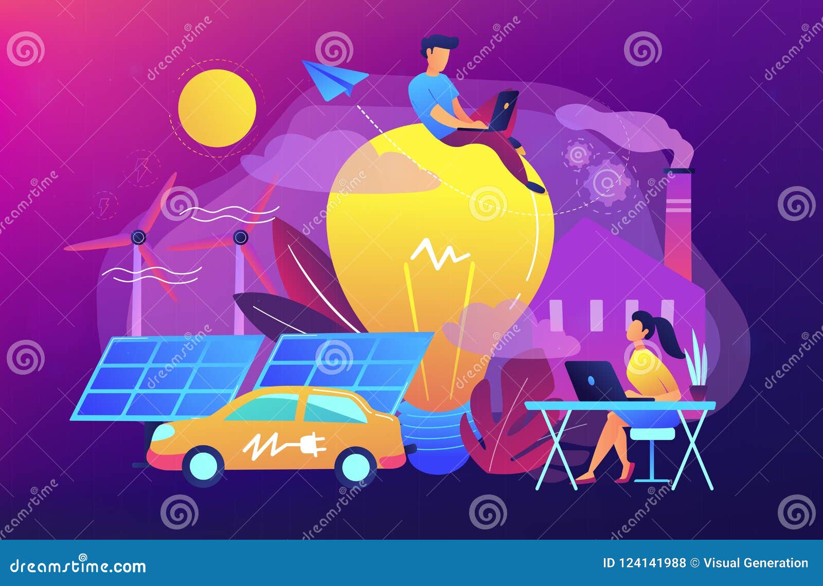 Smart Energy and Power Systems IoT Smart City Concept. Stock Vector